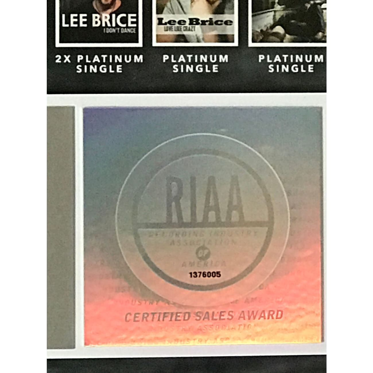 Lee Brice RIAA 12 Million Sold Combo Award - Perfect for Country Music Fans & Collectors - Display in Home, Office or Music Studio