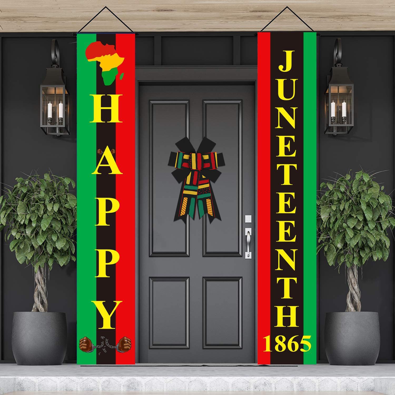 2 Pack Juneteenth Wreath Bows - Yellow & Black Burlap Ribbon Bows for African American Freedom Day Decor - Perfect for Wreaths, Front Doors, and Juneteenth/Kwanzaa Celebrations