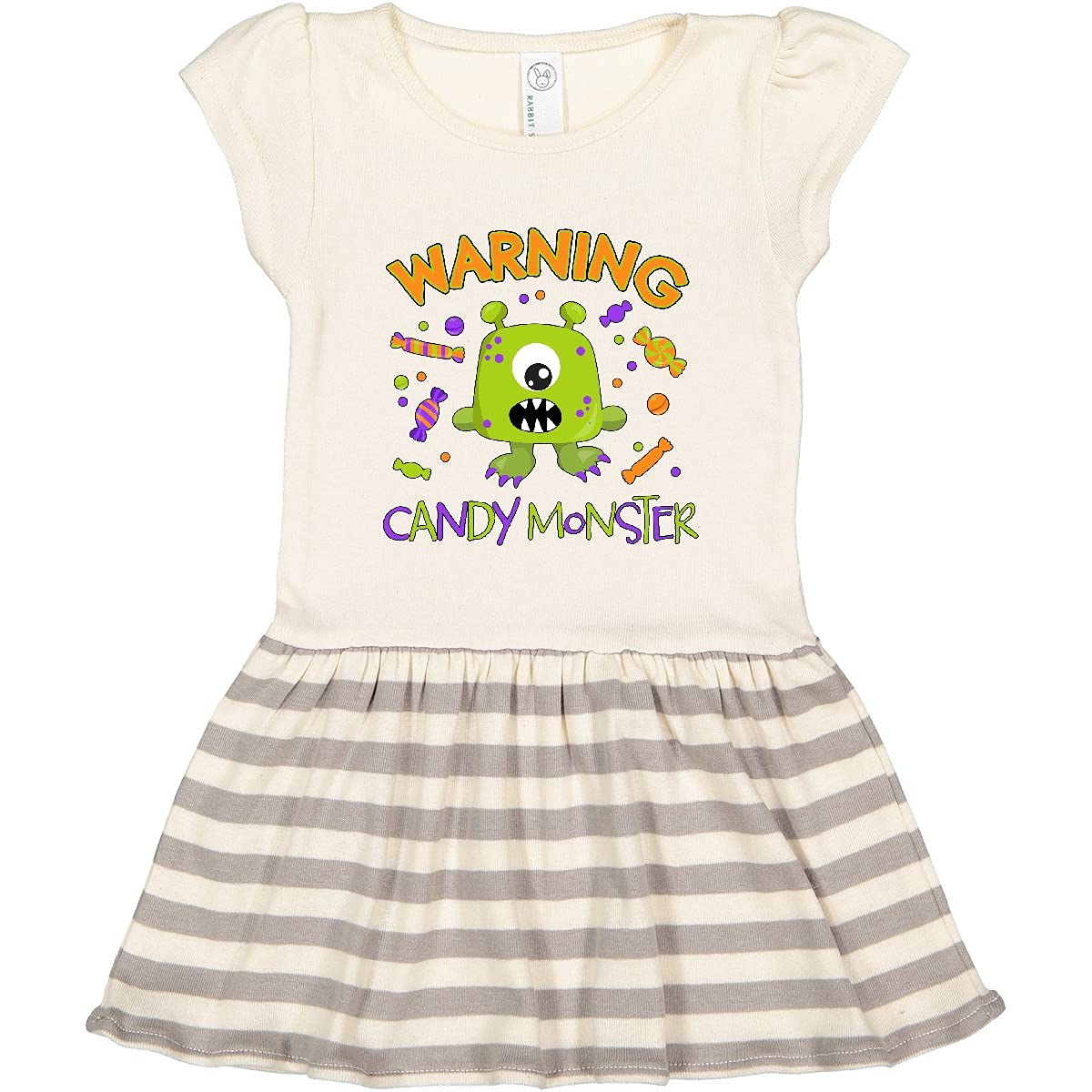 Inktastic Warning Candy Monster Toddler Dress - Cute Green Monster Print Kids Outfit for Halloween, Birthday & Playdates | Soft & Comfortable Cotton Apparel for Girls & Boys