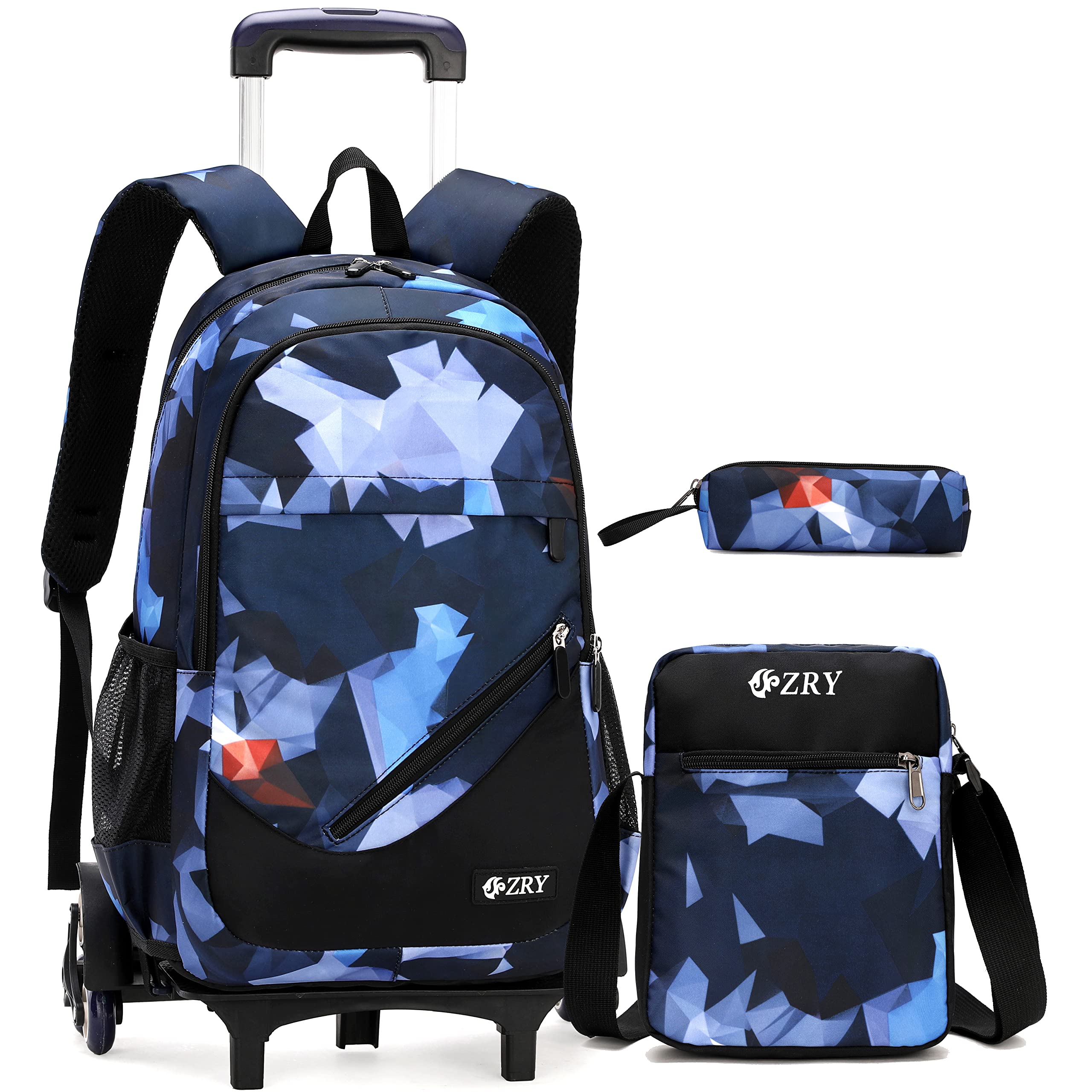 Rolling Backpack for Kids - 6 Wheel Wheeled Backpack with Pencil Case & Lunch Box for School, Travel & Work | Durable Boys & Girls Rolling Backpack for Daily Use, Commuting & Outdoor Activities