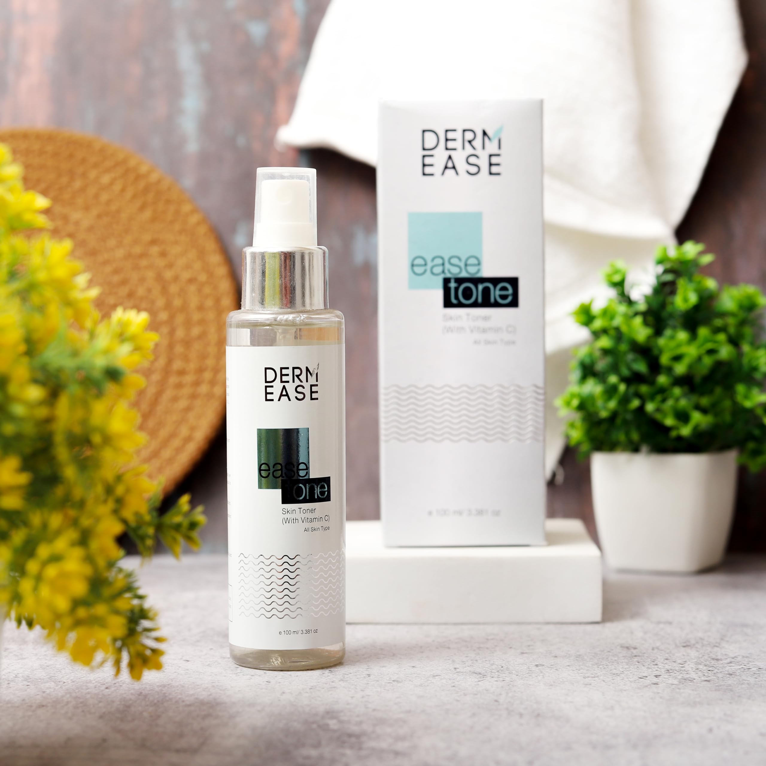 DERM EASE Ease Tone Skin Toner with Rose Water, Castor Oil, Lemon Oil & Aloe Vera Extract - 100ml for Acne Prone, Oily & Glowing Skin | Hydrating Facial Toner for Daily Skincare Routine & Post-Cleansing Treatment