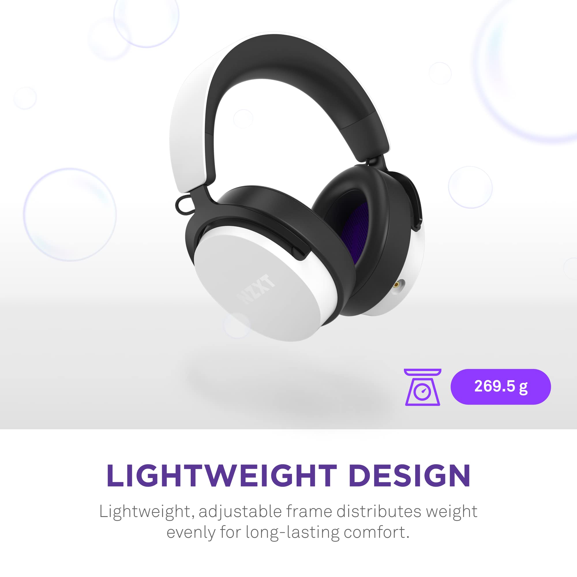 NZXT Relay Wired PC Gaming Headset with Hi-Res Audio & DTS:X 7.1 Surround Sound - Lightweight Comfort Design, Detachable Mic - White (AP-WCB40-W2) - Perfect for Competitive Gaming, Streaming & Long Gaming Sessions