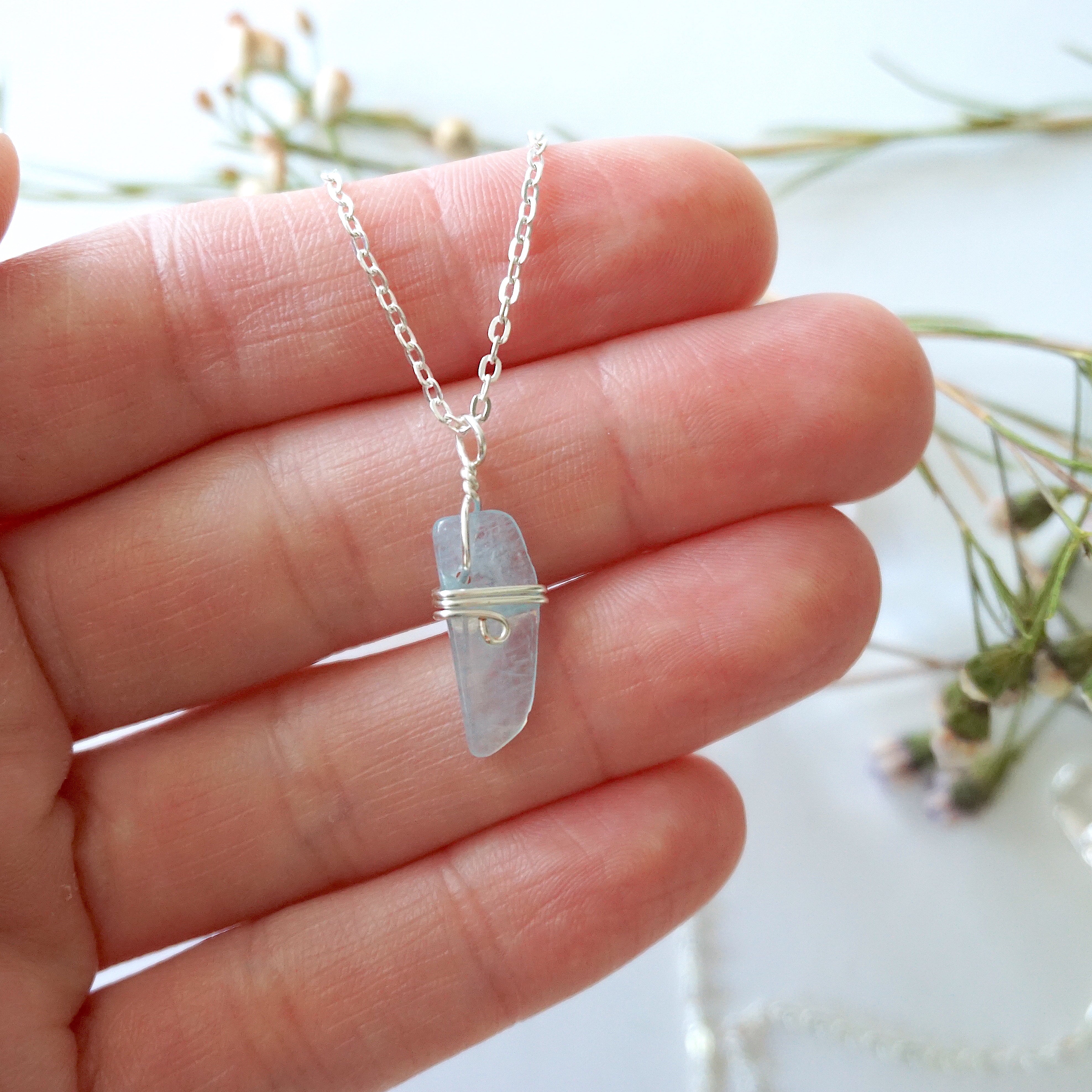 Raw Aquamarine Silver Charm Necklace – Handmade Boho Jewelry for Women – Perfect for Everyday Wear, Gift Giving & Spiritual Healing