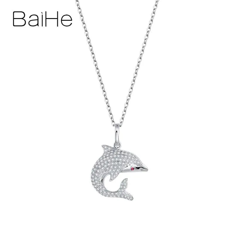 18K White Gold Dolphin Necklace with Natural Ruby and Diamond - Elegant Jewelry for Men & Women - Perfect for Gifts, Anniversaries, and Special Occasions
