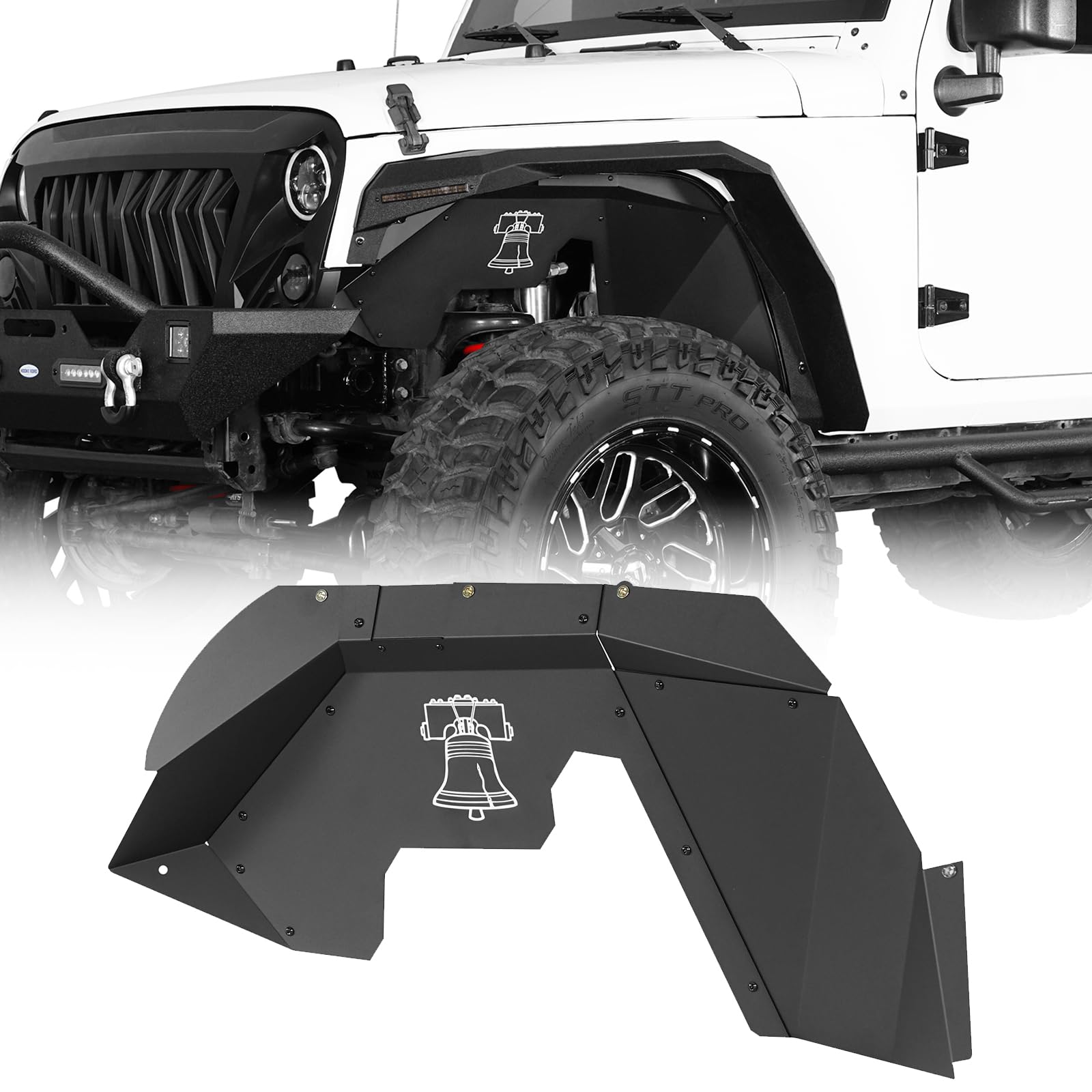 Hooke Road Jeep Wrangler JK Front Inner Fender Liners (2007-2018) - Compatible with Sport, Sahara, Rubicon 2/4 Door Models | Durable Wheel Well Protection for Off-Road & Daily Driving