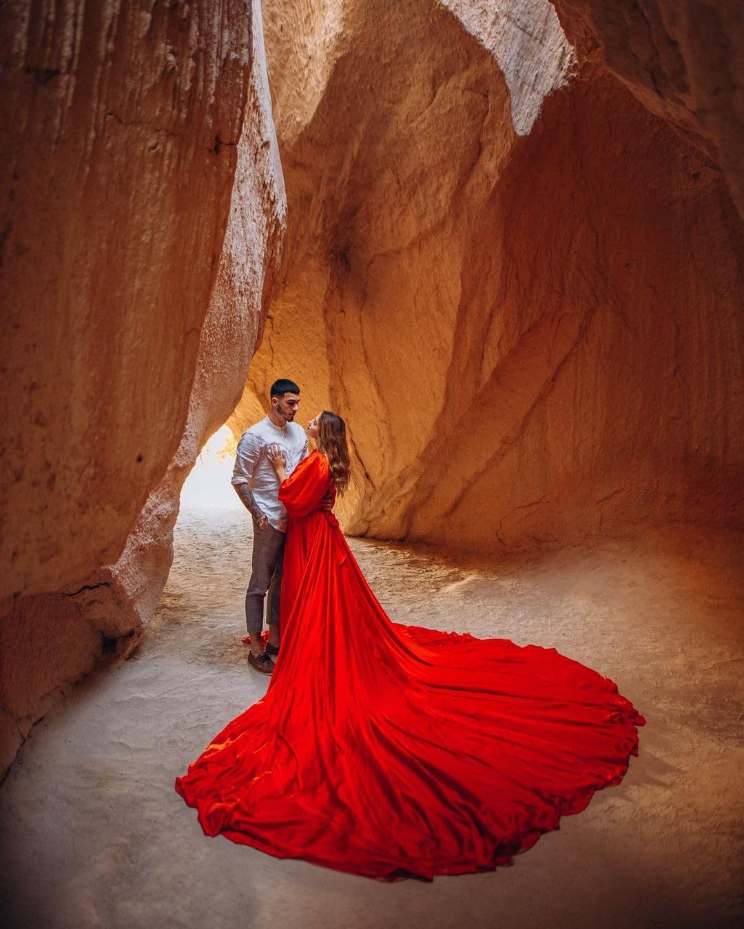 Elegant Off Shoulder Long Satin Maxi Dress with Flowy Train - Perfect for Photoshoots, Santorini Vacations & Baby Showers | Women's Flowy Satin Evening Gown for Weddings & Special Occasions