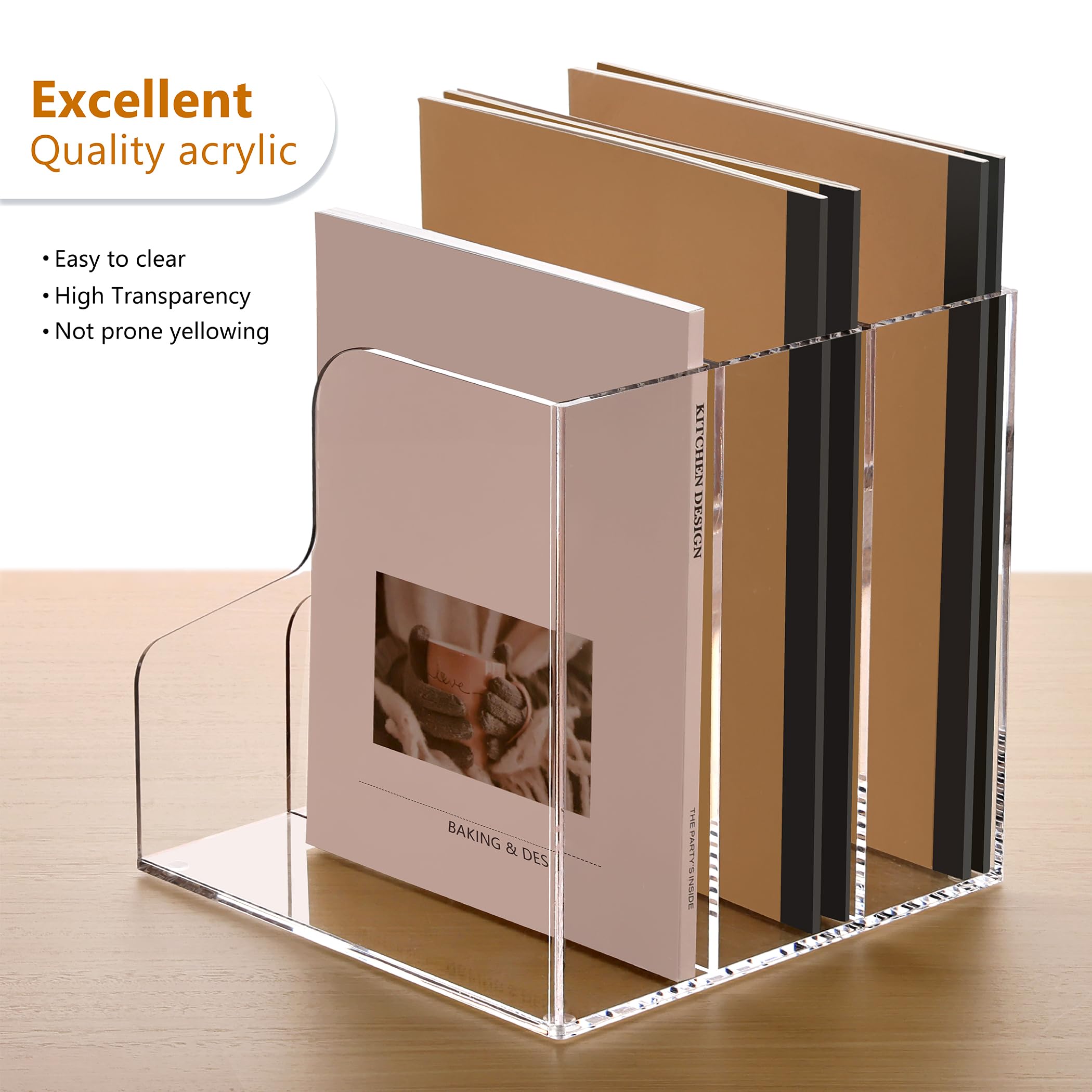 SANRUI Clear Acrylic Desk Organizer - 3 Compartment File Holder for Office & Home Organization