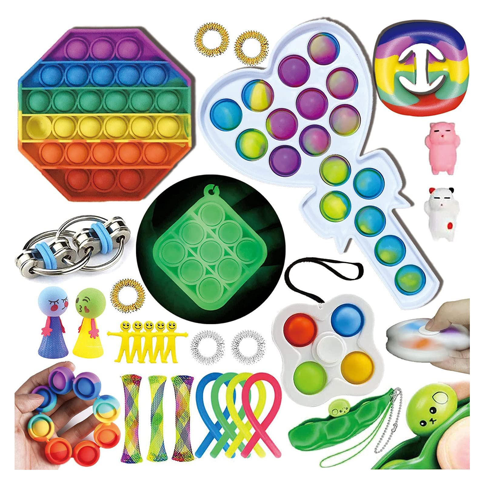Sensory Fidget Toys Set for Kids & Adults - Stress Relief Anxiety Toys for ADHD, Autism, Focus - 18-Piece Fidget Popper Pack with Simple Dimple - Perfect for Birthday Parties, Classrooms, Office & Travel Stress Relief