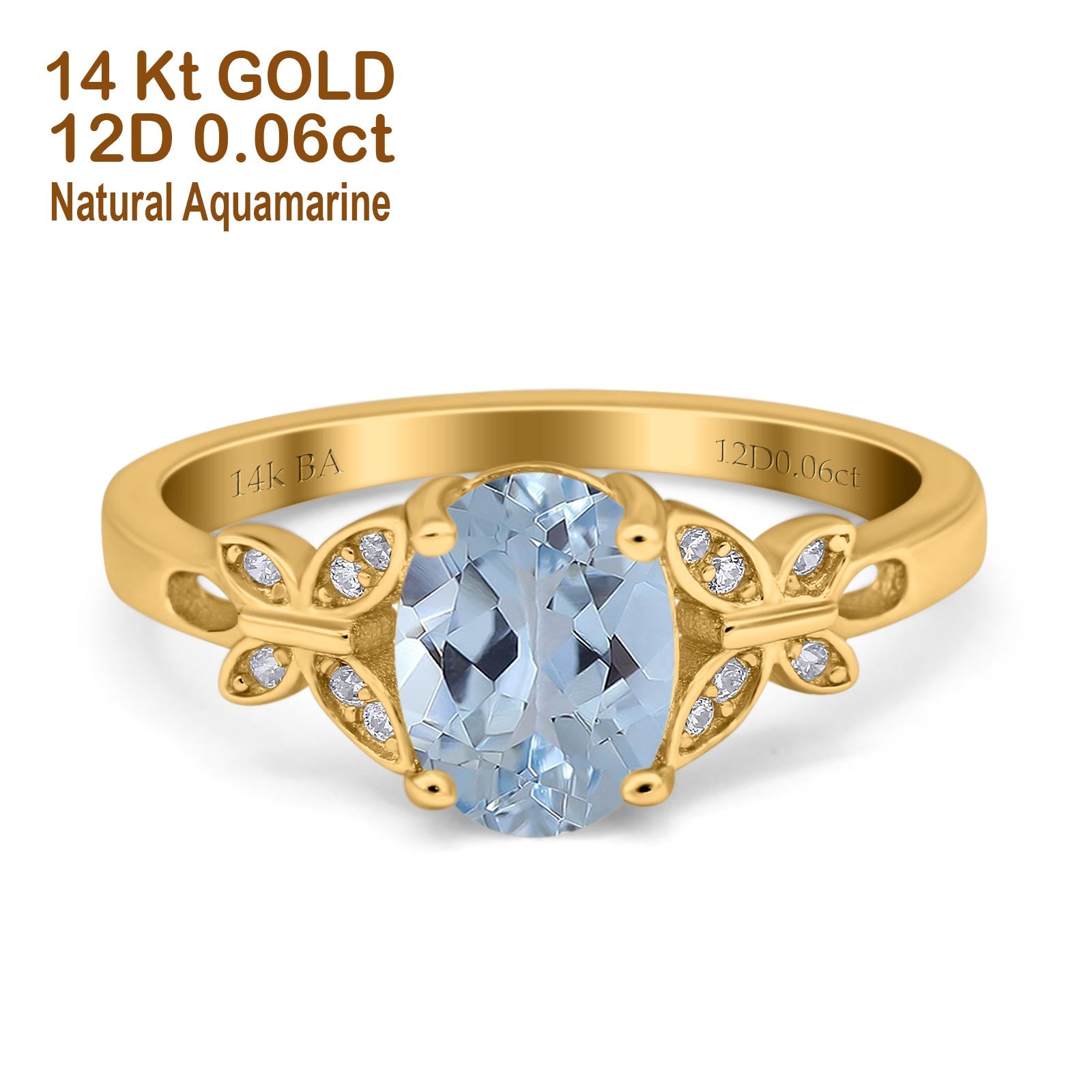 14K Gold 1.27ct Oval 8x6mm Butterfly Accent G SI Diamond Engagement Ring for Women - Elegant Wedding Band, Anniversary Gift, Promise Ring for Brides & Fiancées (Perfect for Proposals, Vow Renewals & Special Occasions)