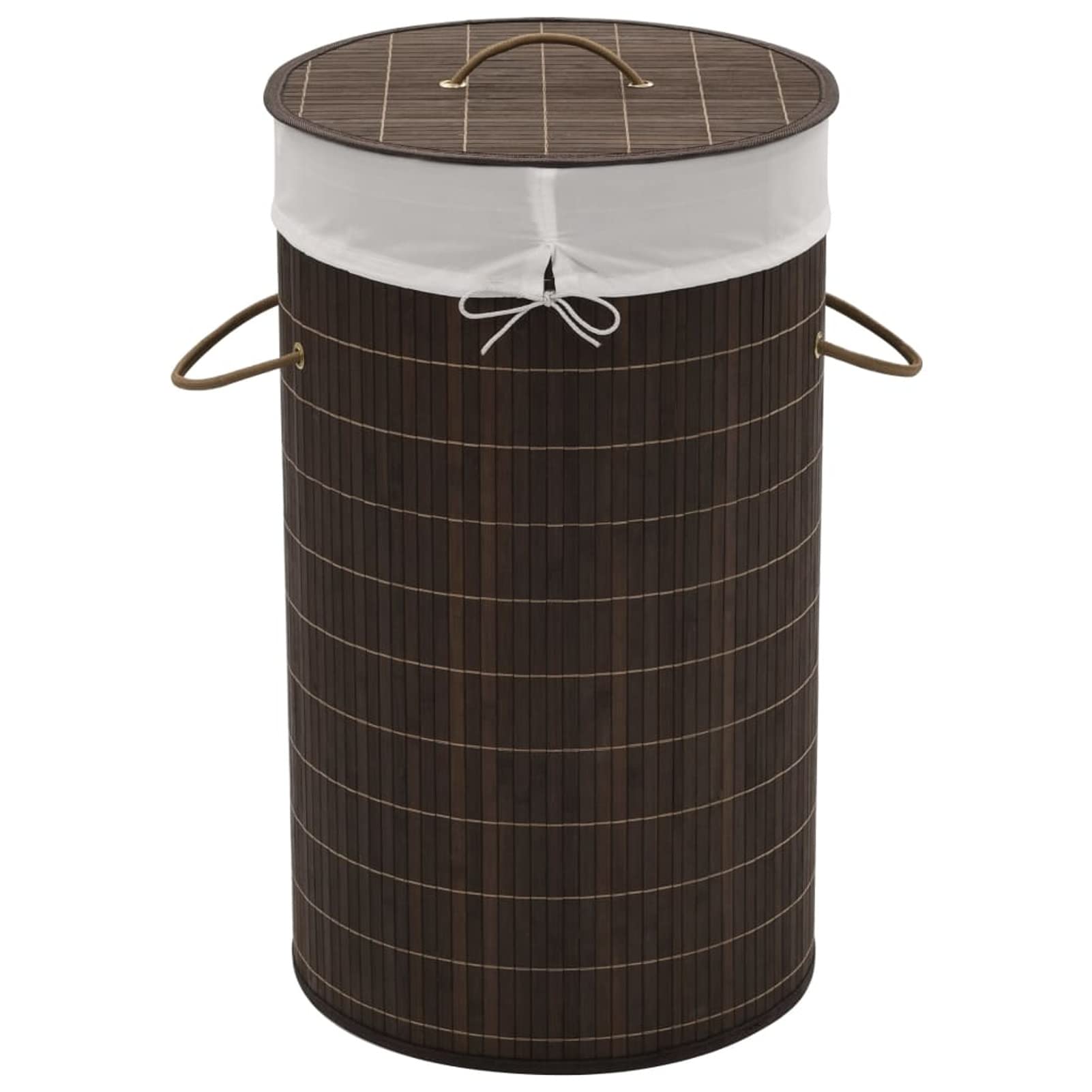 Tidyard 13.8 x 23.6 Inch Round Bamboo Laundry Hamper with Lid & Handle - Dark Brown Clothes Basket for Blanket, Towel & Clothing Storage - Perfect for Dorm, Bathroom, Bedroom & Living Room Organization - Ideal for Small Spaces & Home Decor