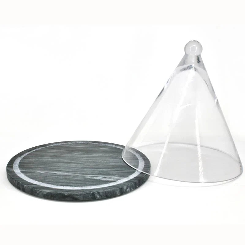 Natural Living 9810903GY Marble Cheese Board with Glass Dome - Elegant Serving Tray for Charcuterie, Cheese & Appetizers - Perfect for Dinner Parties, Wine Tasting & Holiday Entertaining