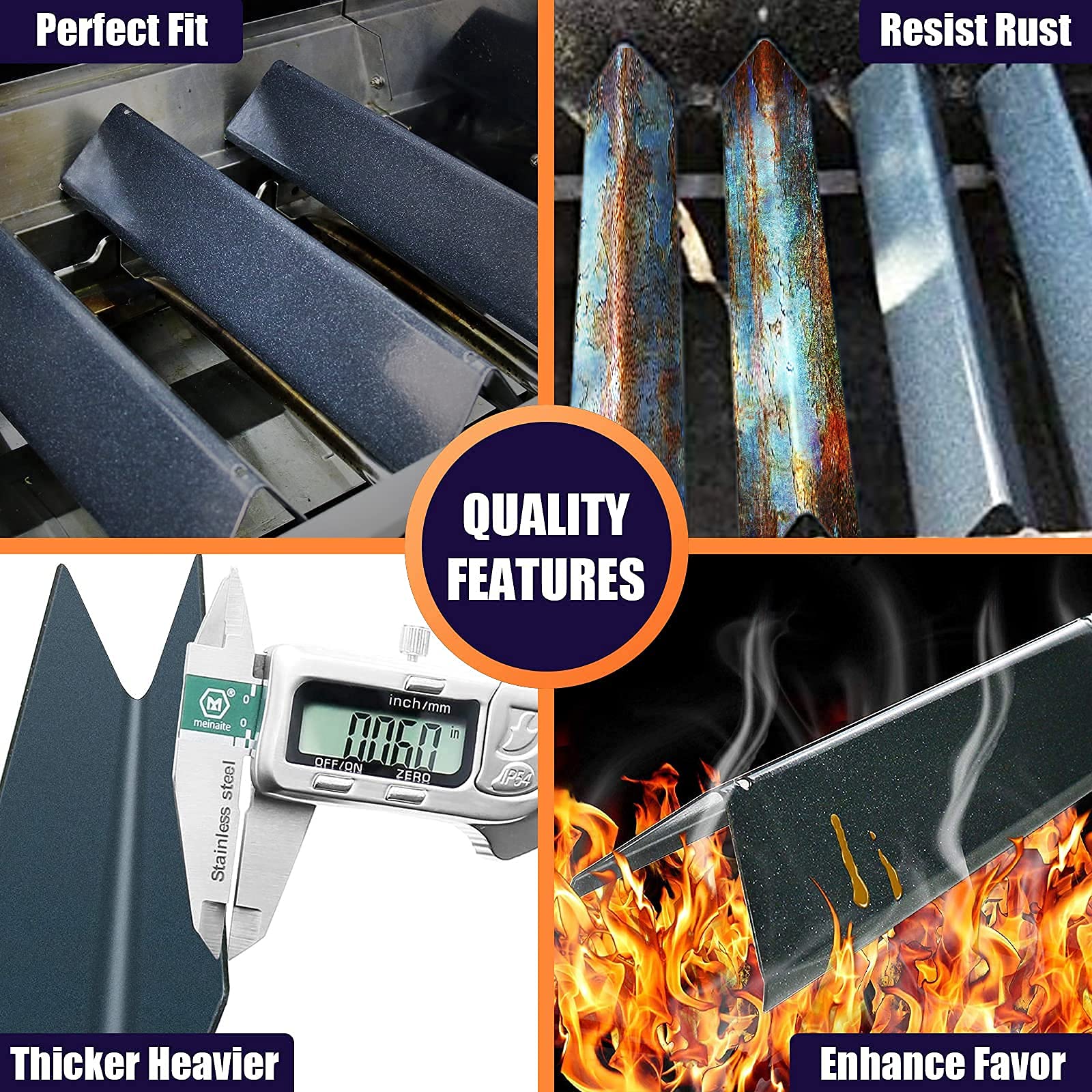GRISUN 7636 Flavorizer Bars & 7639 Cooking Grates Replacement for Weber Spirit 300 Series Gas Grills - Perfect for Backyard BBQs, Camping & Outdoor Cooking