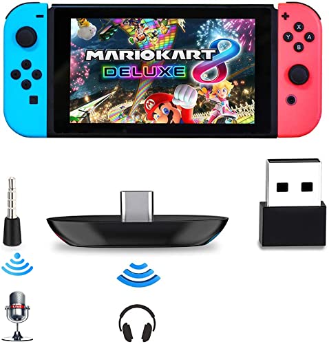 Bluetooth 5.0 Adapter for Nintendo Switch & Switch Lite - Wireless Audio Transmitter with Low Latency, USB-C to USB-A Converter for PS4/PS5/PC/Laptop/AirPods - Compatible with Bluetooth Headphones & Speakers (White/Black) - Perfect for Gaming, Streaming & Wireless Audio