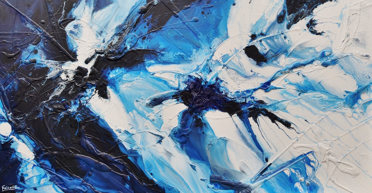 Blue Static 190cm x 100cm Abstract Textured Painting in Blues, White & Black - Perfect for Modern Living Room, Bedroom or Office Wall Decor