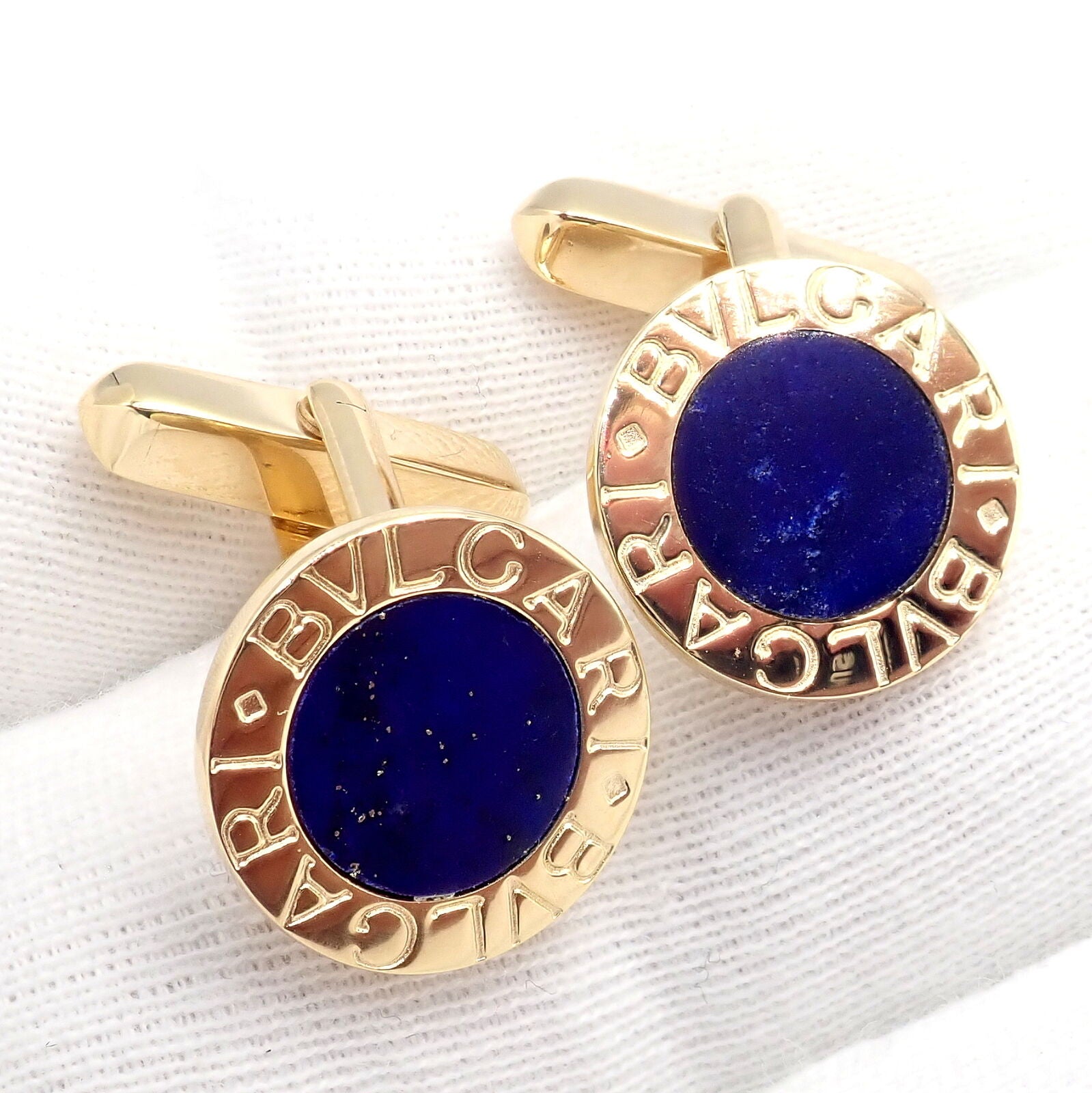 Authentic Bvlgari 18K Yellow Gold Lapis Lazuli Cufflinks for Men - Luxury Italian Designer Jewelry Gift for Weddings, Business & Formal Occasions