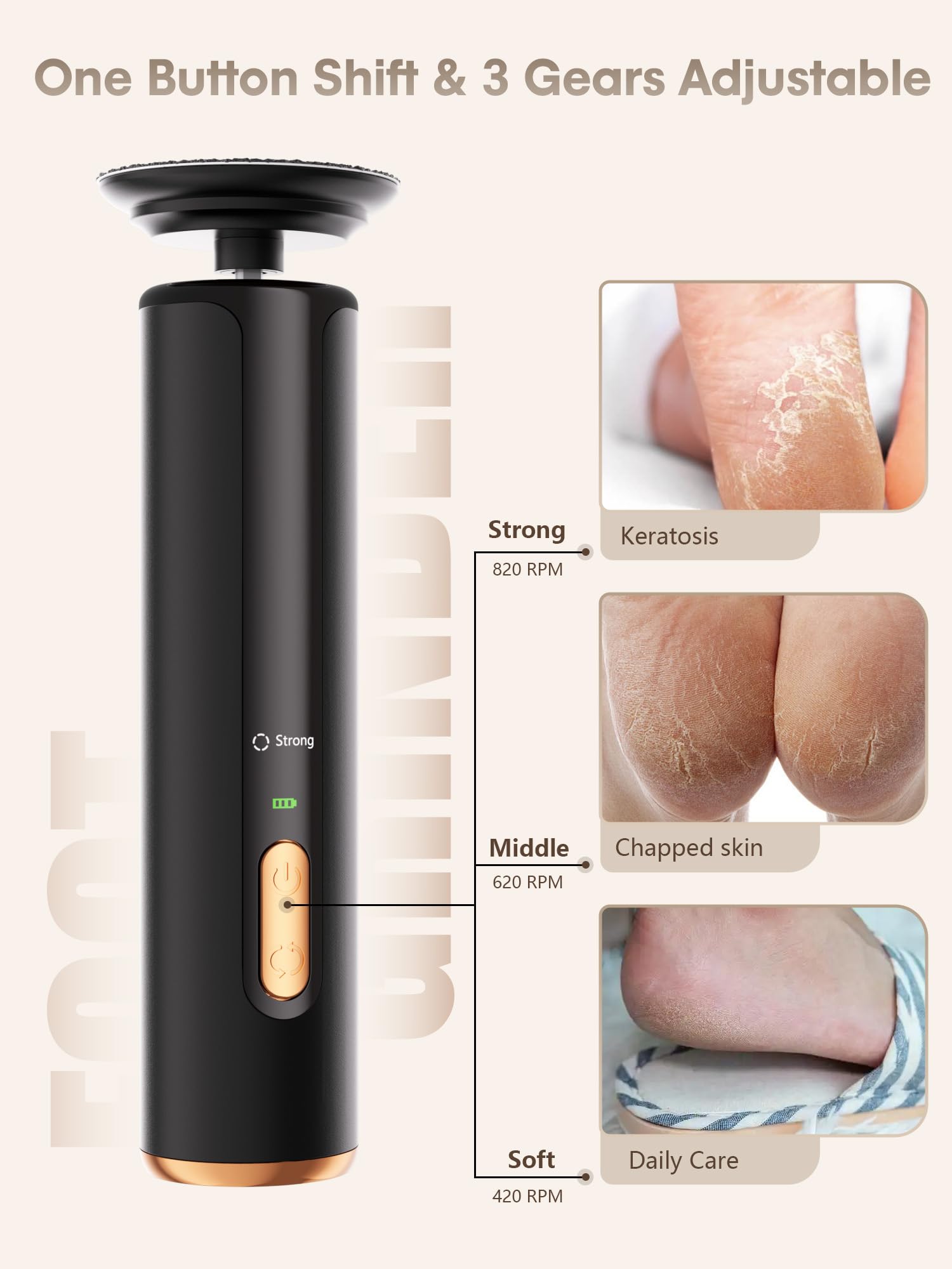 Electric Callus Remover for Feet - Cordless 2-in-1 Foot File & Nail Grinder with 3 Speed Modes | Dry Skin & Dead Skin Remover | Perfect for Pedicures, Home Foot Care & Soft Feet (Black)