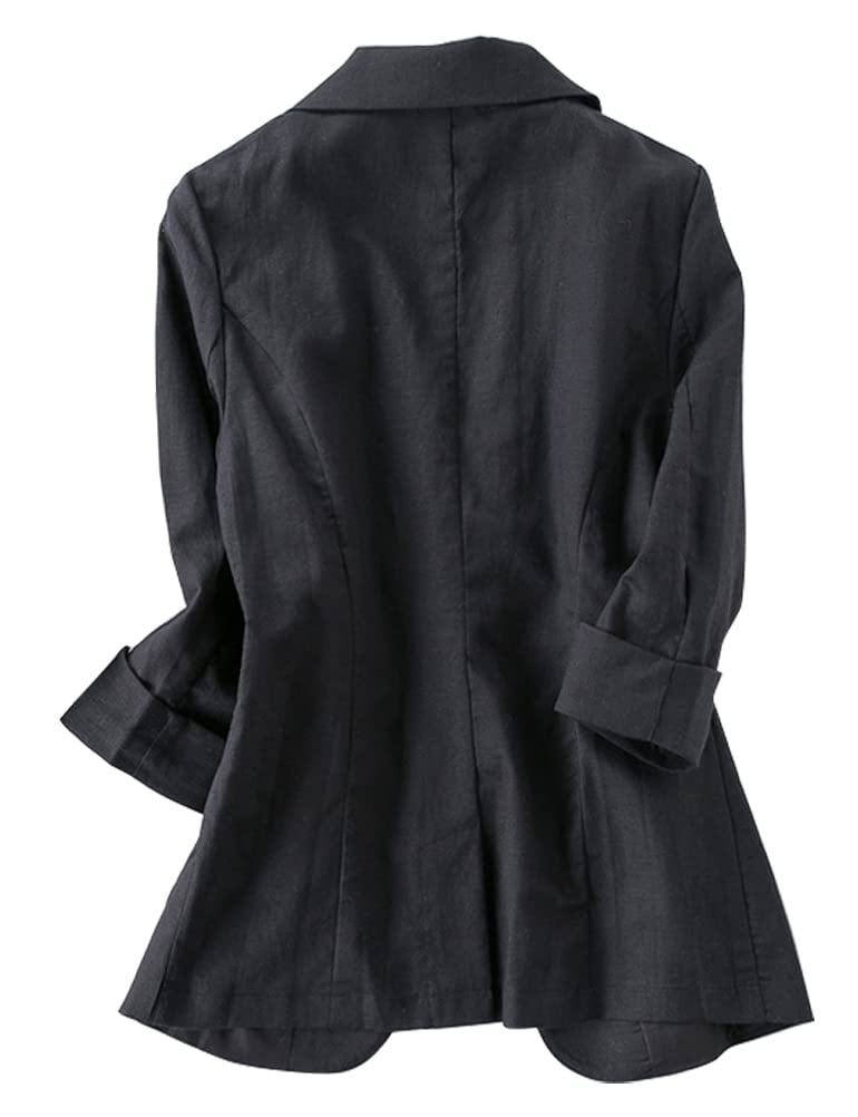 Women's Cotton Linen Blazer - 3/4 Sleeve Open Front Casual Jacket for Office, Travel & Summer Outfits | Breathable & Stylish Linen Blazer for Women