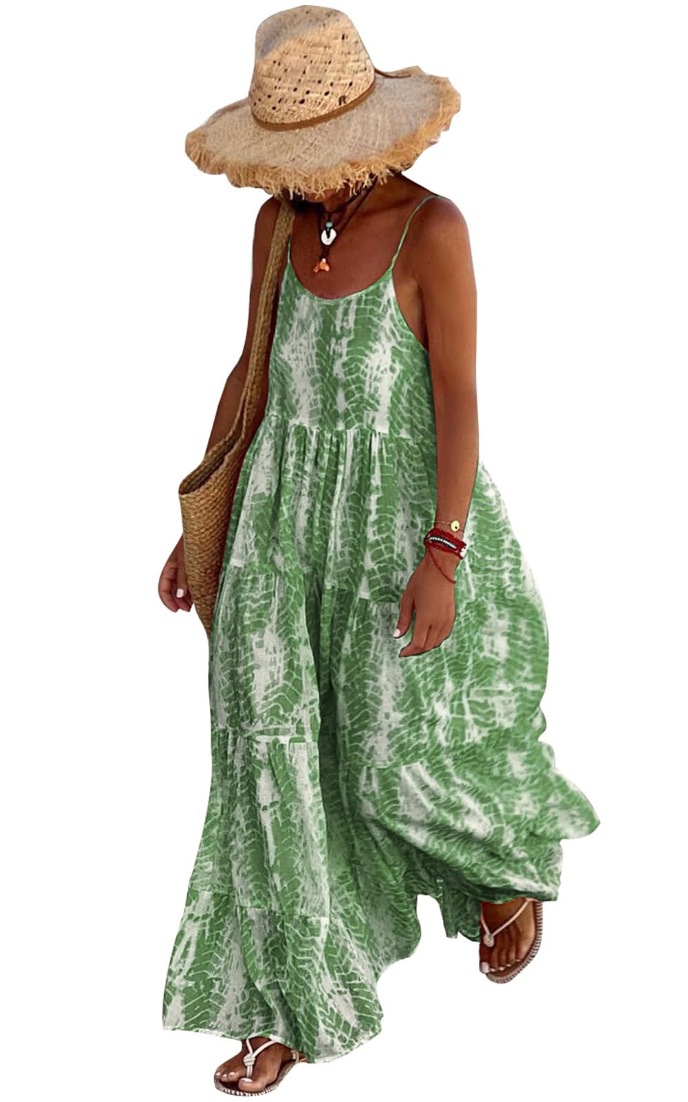 PRETTYGARDEN Women's Floral Maxi Dress 2025 - Spaghetti Strap Summer Sundress with Pockets, Boho Long Dress for Beach, Vacation & Outdoor Parties