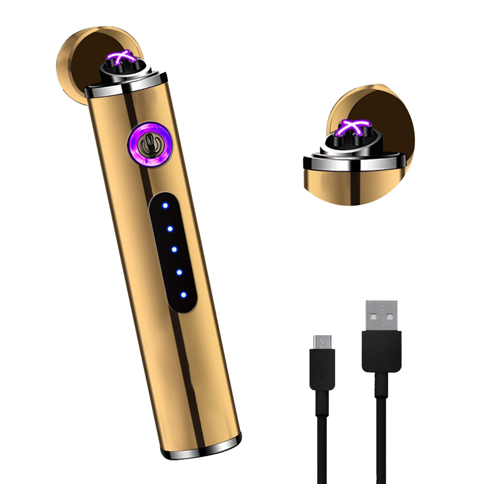 SKRFIRE Plasma Lighter USB Rechargeable, Windproof Arc Lighter for Candles, Incense & Kitchen Use (Ice Gold)