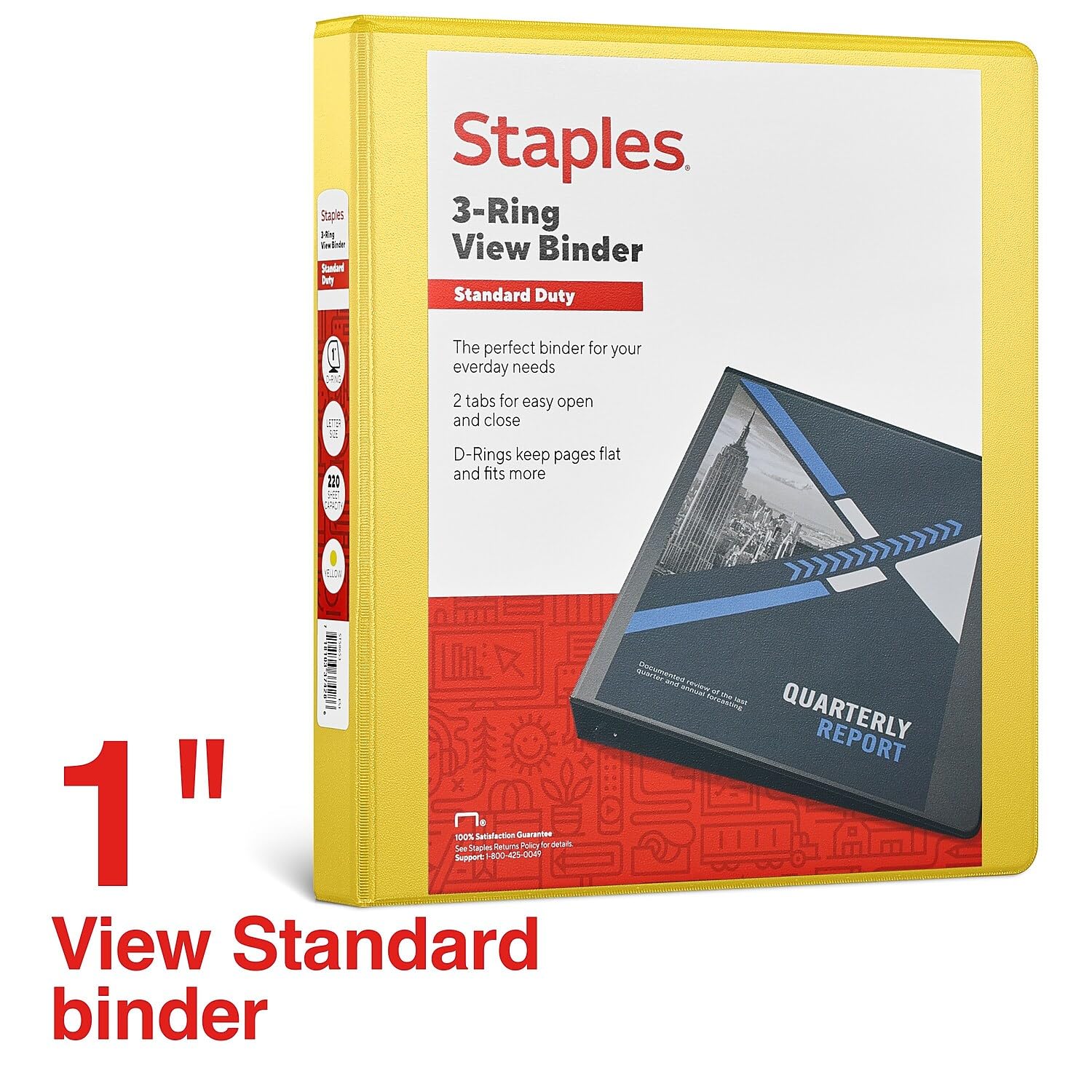 Staples Standard 1 Inch 3-Ring View Binder - Yellow | School, Office & Home Organization Supplies for Documents, Reports & Projects