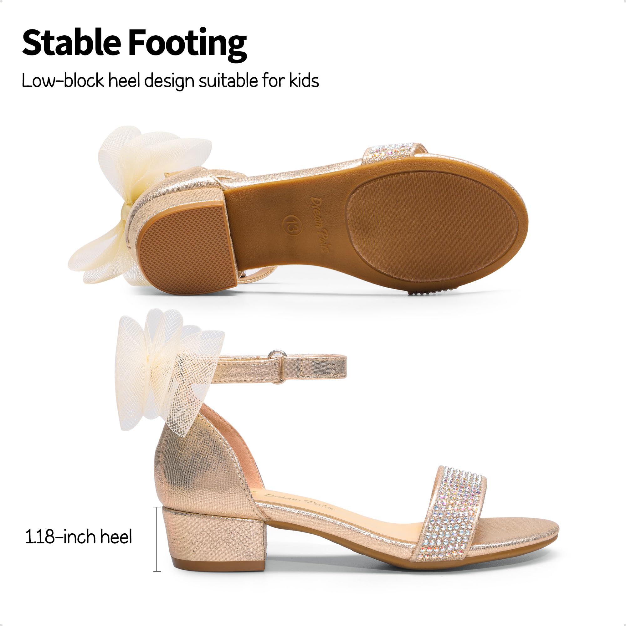 DREAM PAIRS Girls Dress Sandals with Interchangeable Bow & Flower - Low Heel Ankle Strap Pumps for Wedding, Party, and Special Occasions - Comfortable Kids & Toddler Shoes for Ages 4-12