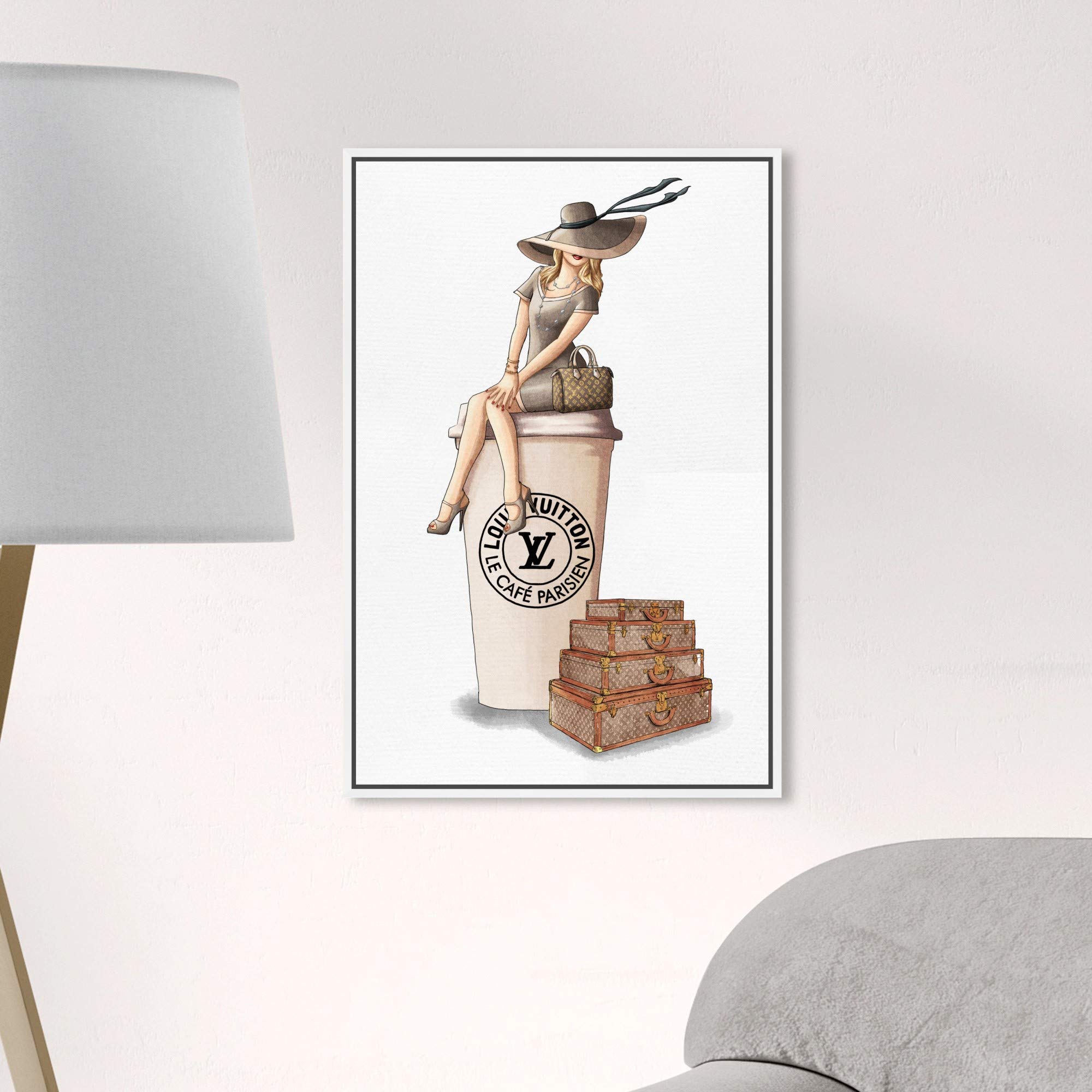 Oliver Gal Artist Co. 'Cafe au Lait Paris' Fashion Wall Art - 16x24 Inch Framed Canvas Print in Brown | Handbags & Home Décor | Perfect for Living Room, Bedroom or Office Decor