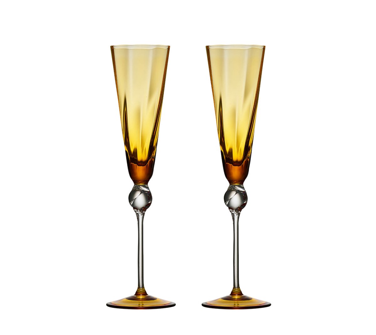 Amber Glass Flute Set of 2 - Elegant Champagne Flutes with Gift Box - Perfect for Weddings, Anniversaries & Romantic Celebrations