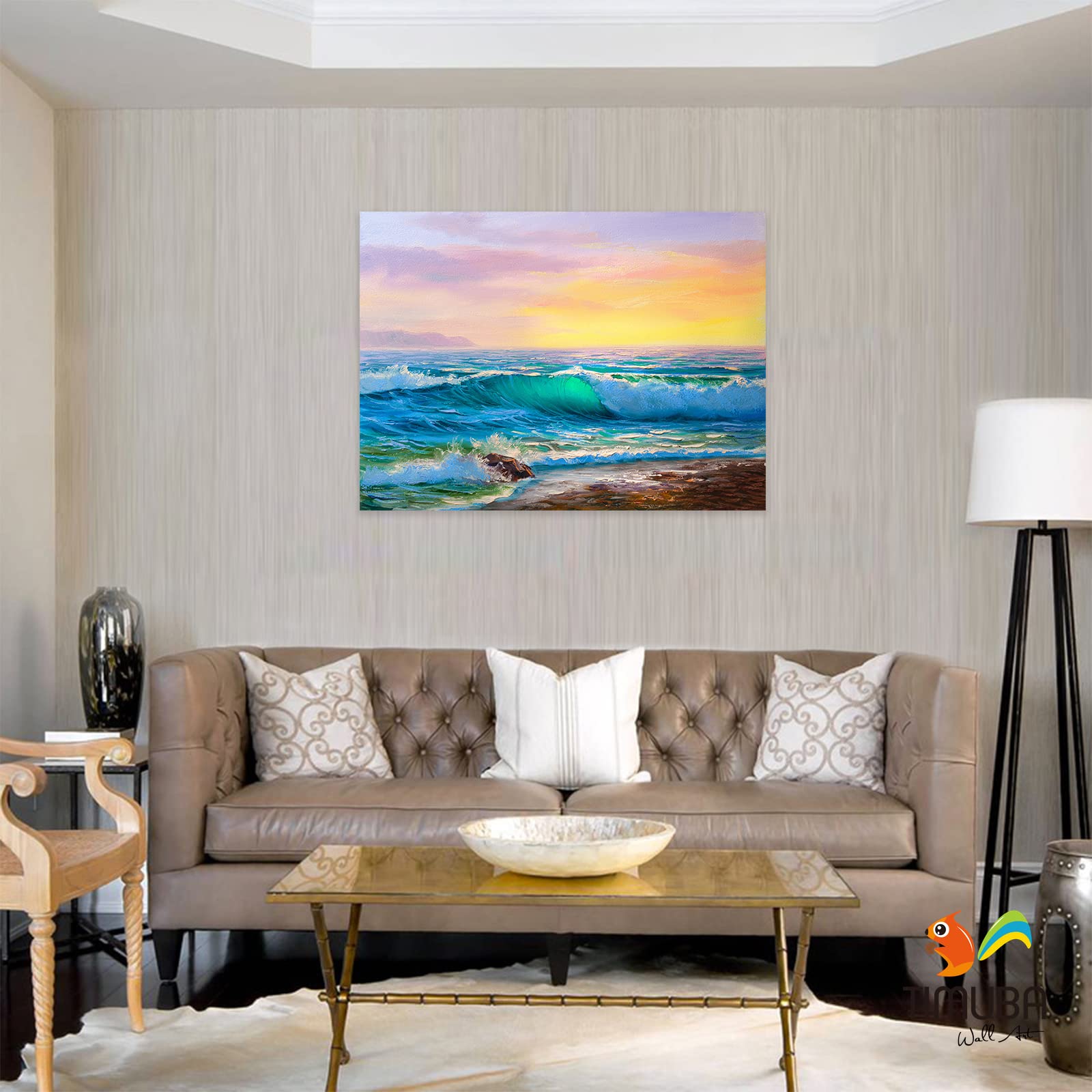 Ocean Wall Art - Blue Abstract Beach Themed Painting for Bathroom & Home Decor (32x48 Inches) | Coastal Wall Decor for Bathrooms, Living Rooms & Beach Houses