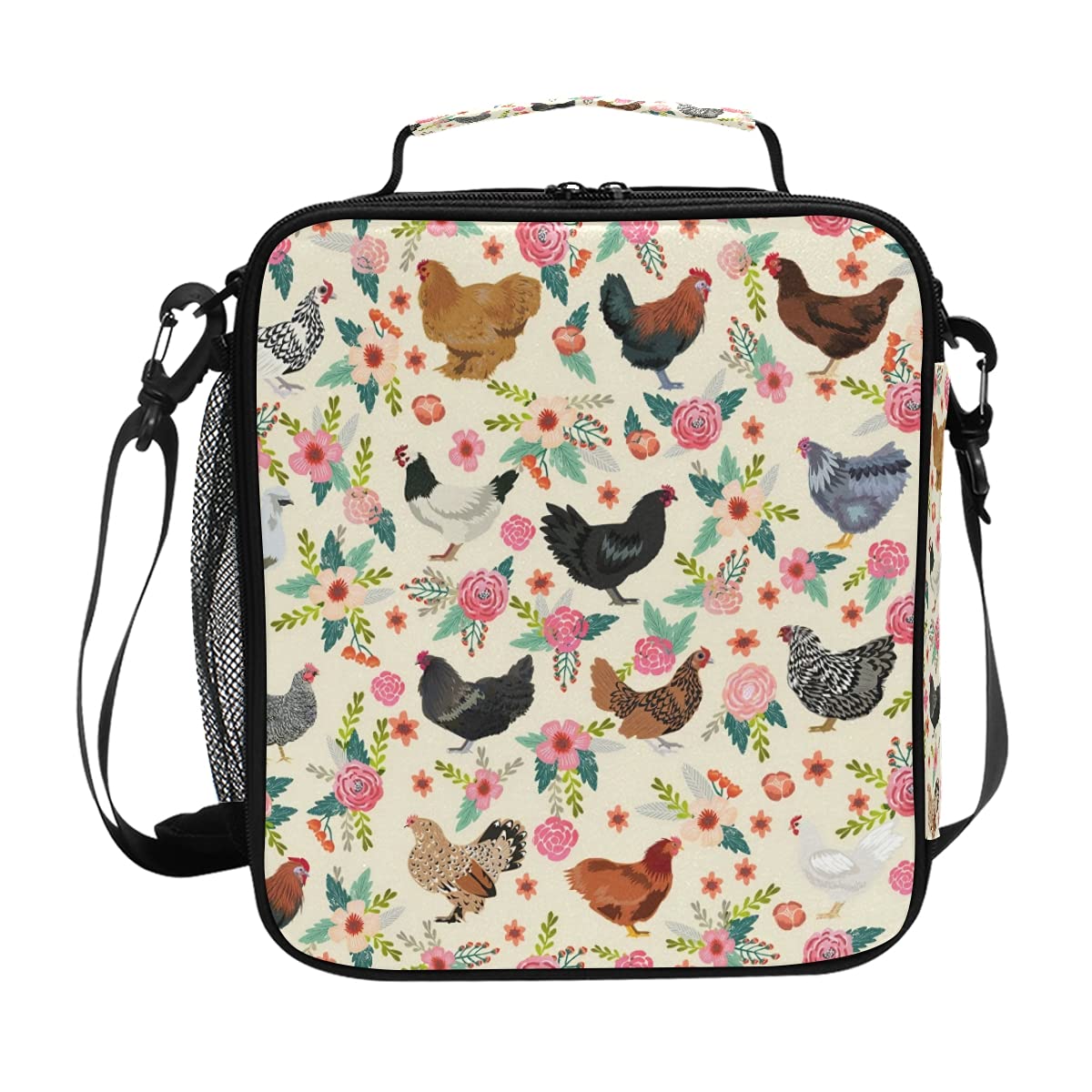 CHIFIGNO Insulated Lunch Bag for Women - Water-Resistant Thermal Tote with Floral Chicken Design, Soft Liner Cooler Bag for Work, School & Picnics | Perfect Lunch Box for Girls & Office Professionals