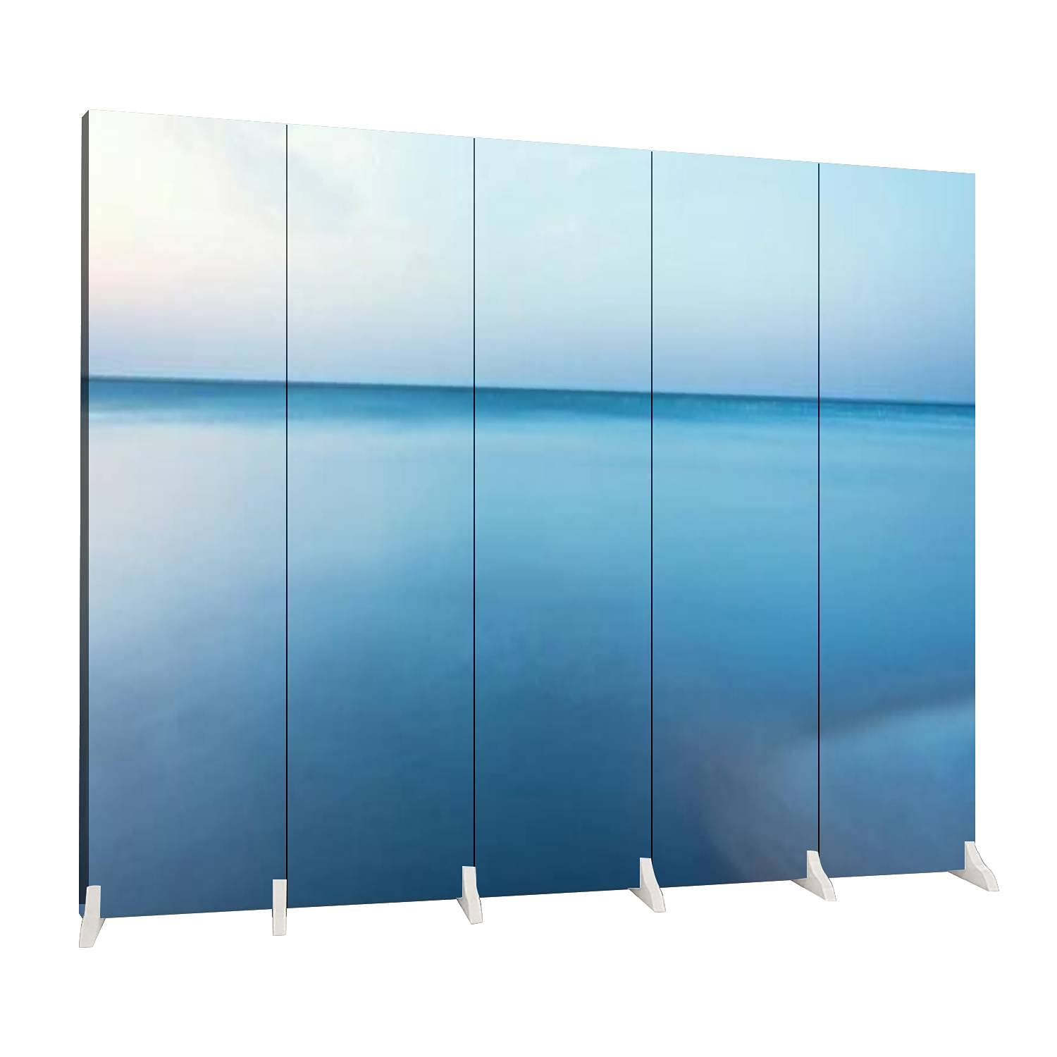 5 Panel Folding Room Divider - Calm Seascape Canvas Privacy Screen for Home & Office | Freestanding Indoor Partition for Bedroom, Living Room, Yoga Studio & Meditation Space