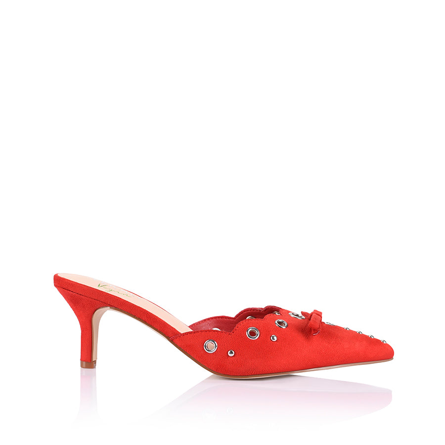 Ziggy Pointed Toe Kitten Heels - Women's Red Micro Heel Pumps for Work, Party & Special Occasions