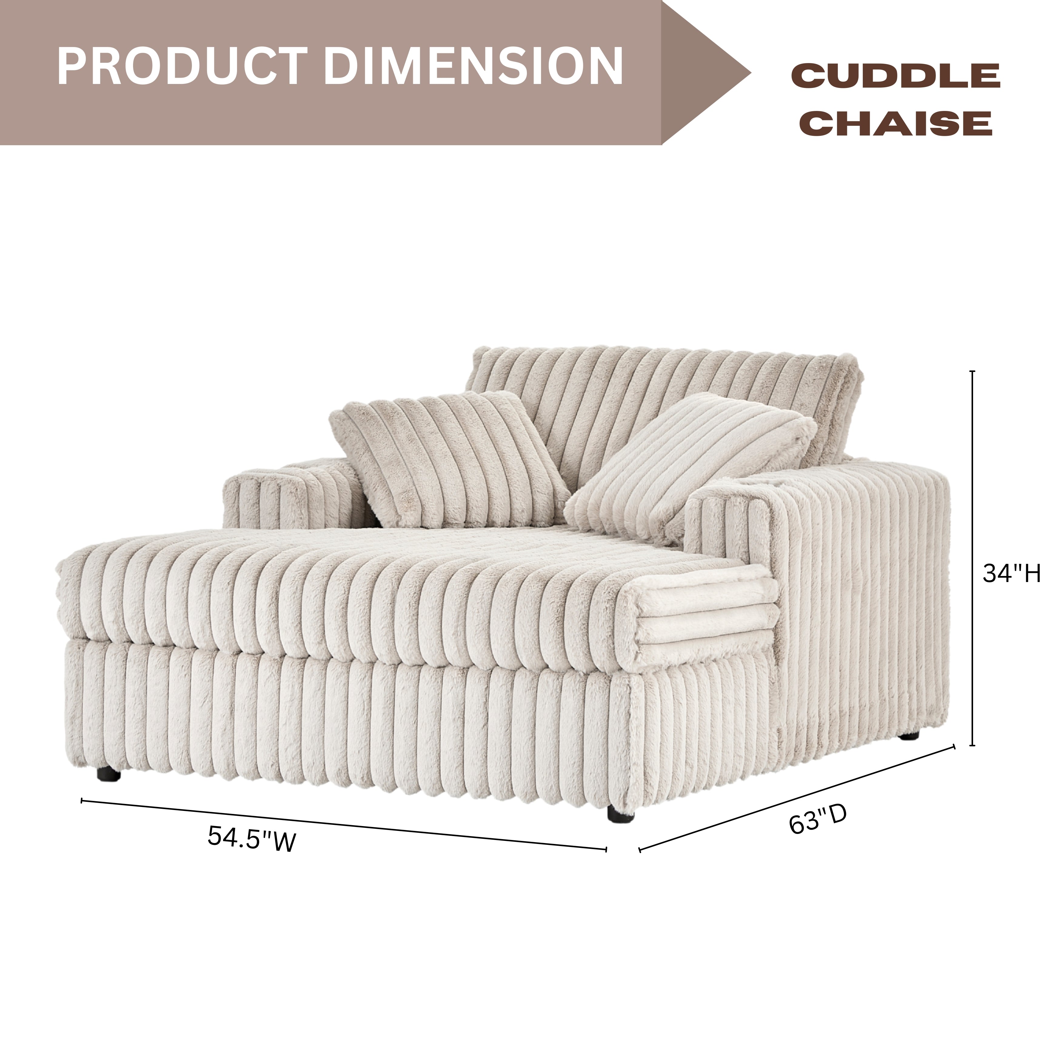 Roundhill Furniture Belvoir Oversized Cuddle Chaise with Cup Holders - Plush Comfort for Living Rooms, Bedrooms & Home Theaters - Perfect for Lounging, Relaxing and Movie Nights