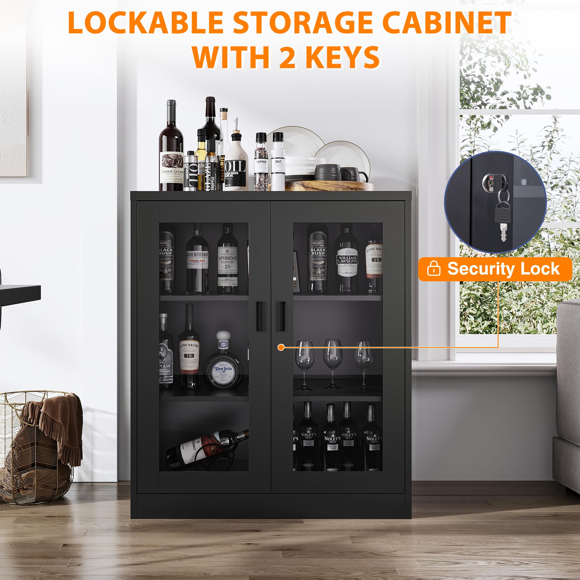 Metal Storage Cabinet with Lock - Office & Home File Organizer with Acrylic Doors & Adjustable Shelves - Secure Document Storage for Office, Home, Hospital (Black) - Perfect for Organizing Files, Supplies & Medical Records