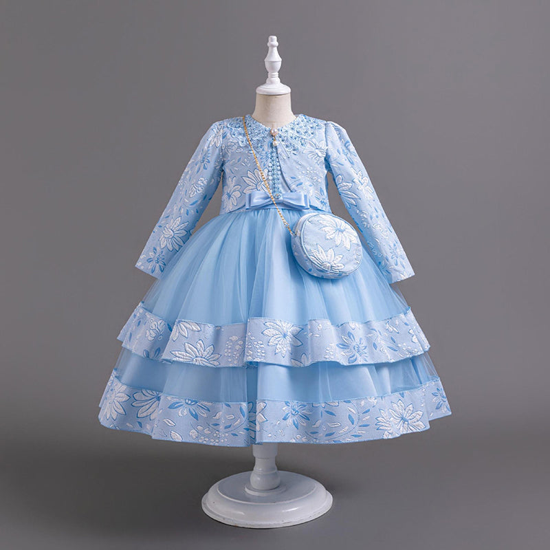 Princess Dress for Girls - Long Sleeve Round Neck Party Gown | Perfect for Birthday, Halloween, Christmas & Special Occasions