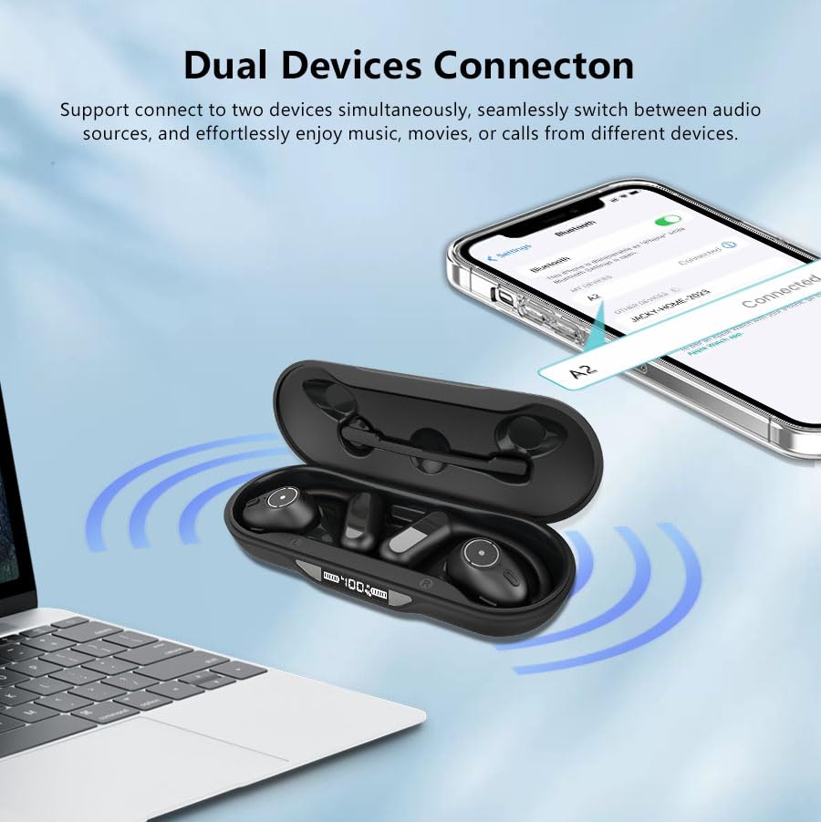 iDIGMALL A2 Open Ear Bluetooth Headset with U2 USB Dongle - Wireless Earbuds with Noise Canceling Detachable Mic & 60H Charging Case for Office, Home, Work, Driving - Perfect for Conference Calls, Remote Work & Commuting