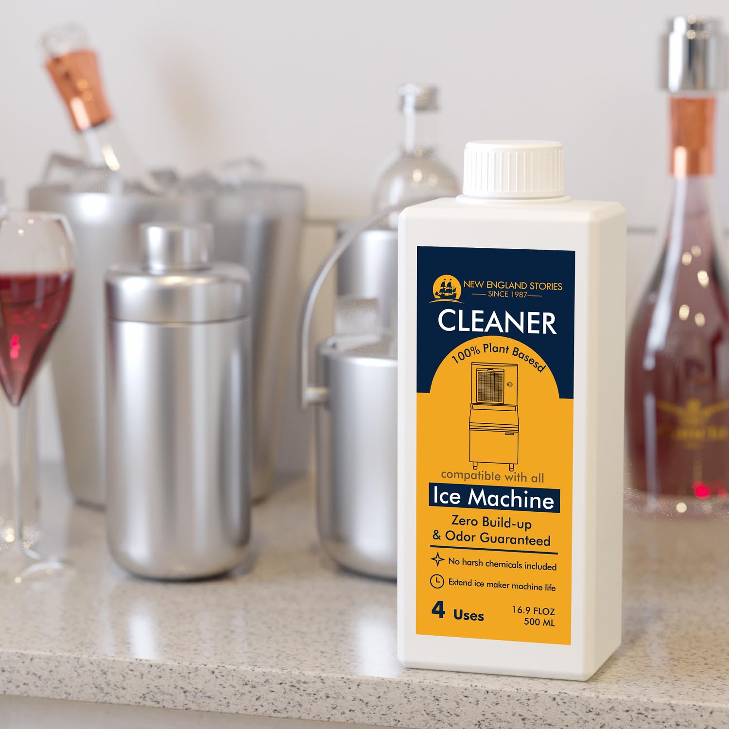 4 Uses Ice Machine Cleaner & Descaler - 16.9 fl oz Nickel Safe Cleaning Solution for GE Opal, Whirlpool 4396808, Scotsman, Manitowoc & Hoshizaki - Professional Ice Maker Maintenance Kit for Restaurants, Bars & Home Use