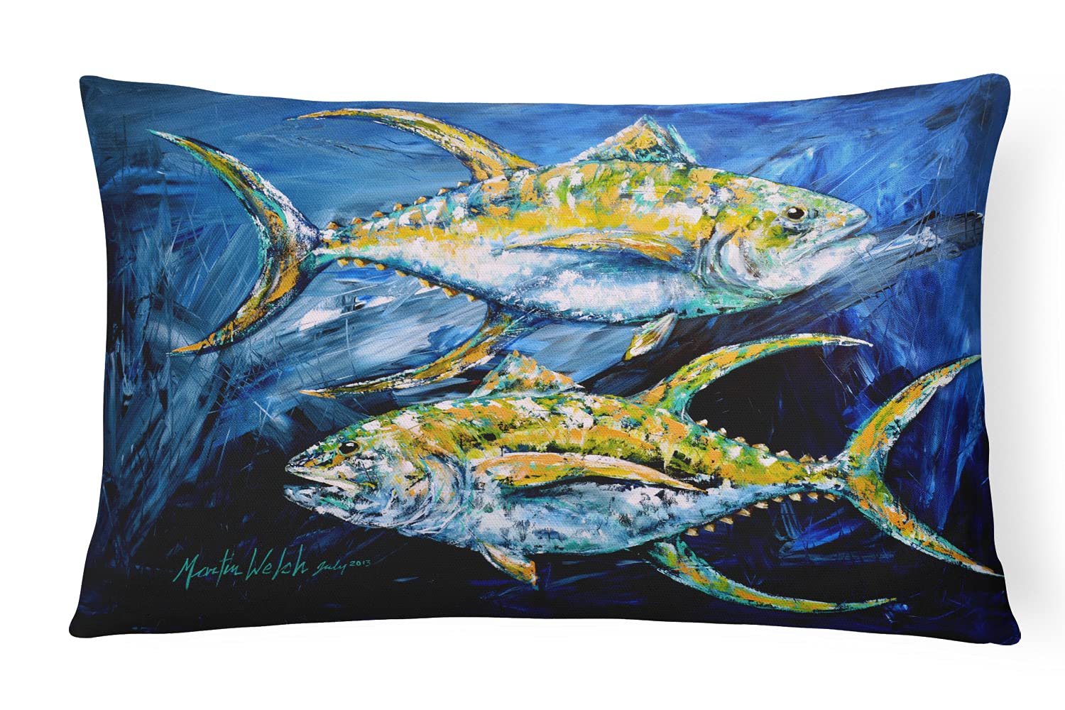 Blue Tuna Fish Decorative Pillow - Machine Washable Canvas Fabric for Couch, Bed or Patio | Indoor & Outdoor Home Decor (12x16 Inches) - Perfect for Living Room, Bedroom, Porch & Garden Decorations