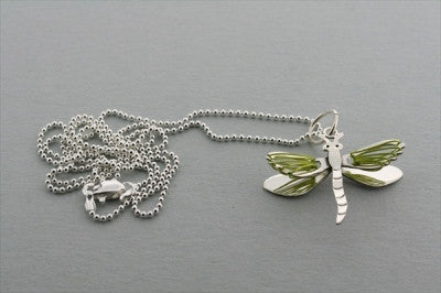 Dragonfly Wire Pendant Necklace - Green Jewelry on 45cm Ball Chain for Women, Gift for Her, Nature-Inspired Fashion Accessory for Everyday Wear and Special Occasions