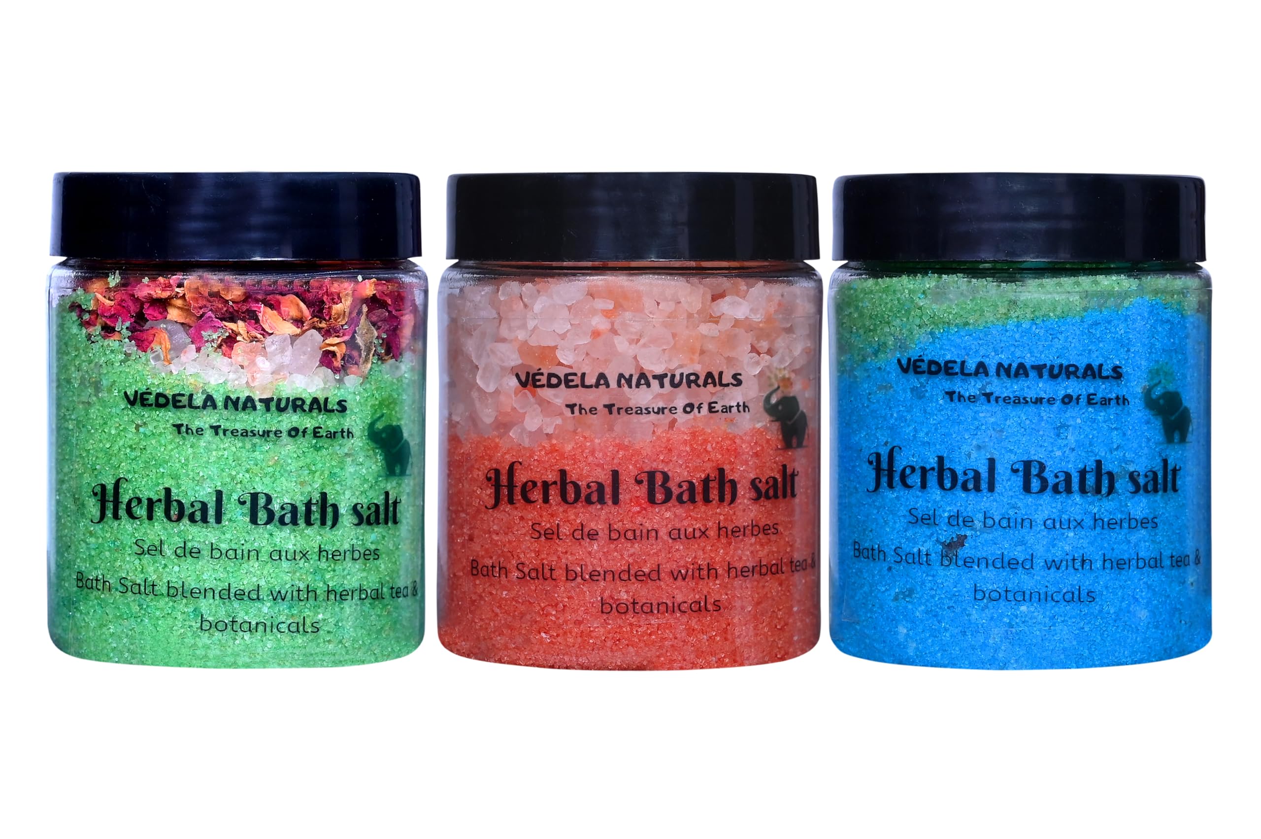 VÉDELA Naturals Luxury Bath Salt Set - Relaxing Ylang Ylang, Lavender & Tea Tree Infused Mineral Salts | Spa Quality Gift Box | Perfect for Stress Relief, Aromatherapy & Self Care Gifts