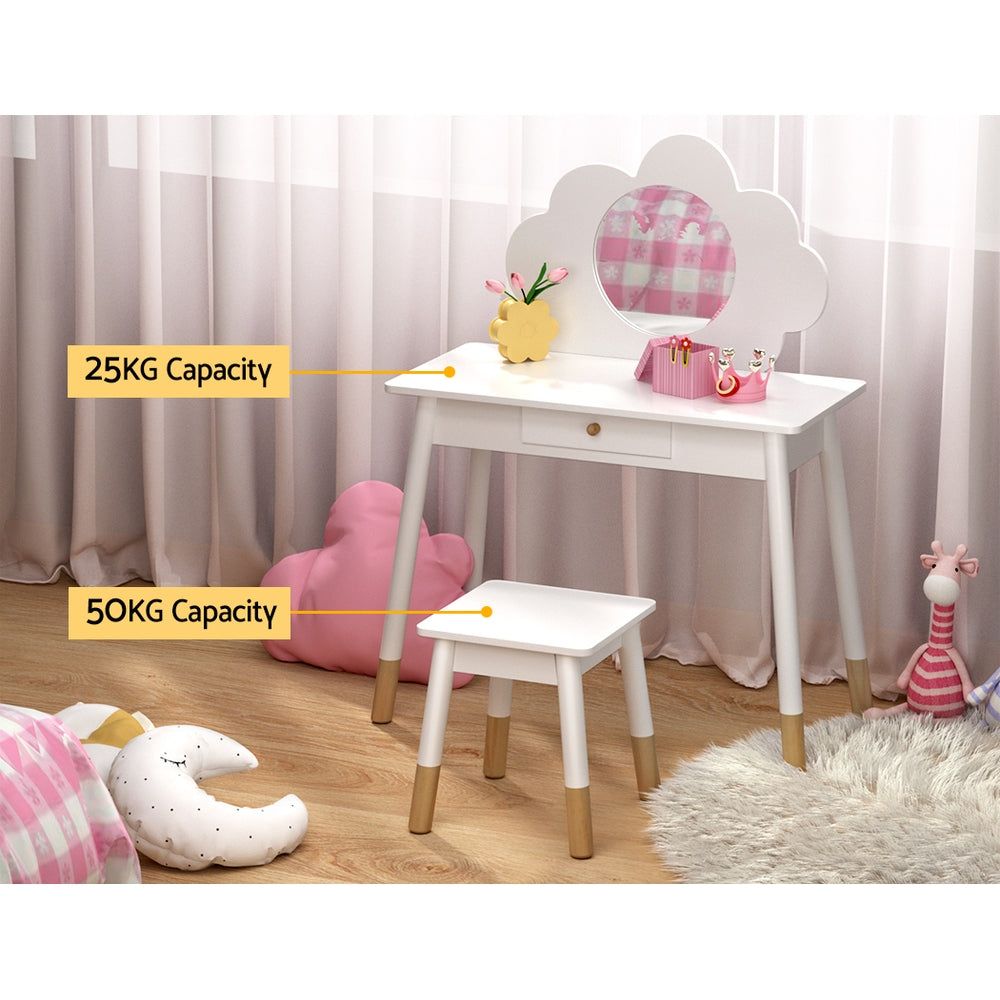 Keezi Kids Dressing Table and Chair Set - Wooden Vanity Makeup Table with Mirror & Drawers - Perfect for Girls Bedroom, Playroom, and Pretend Play