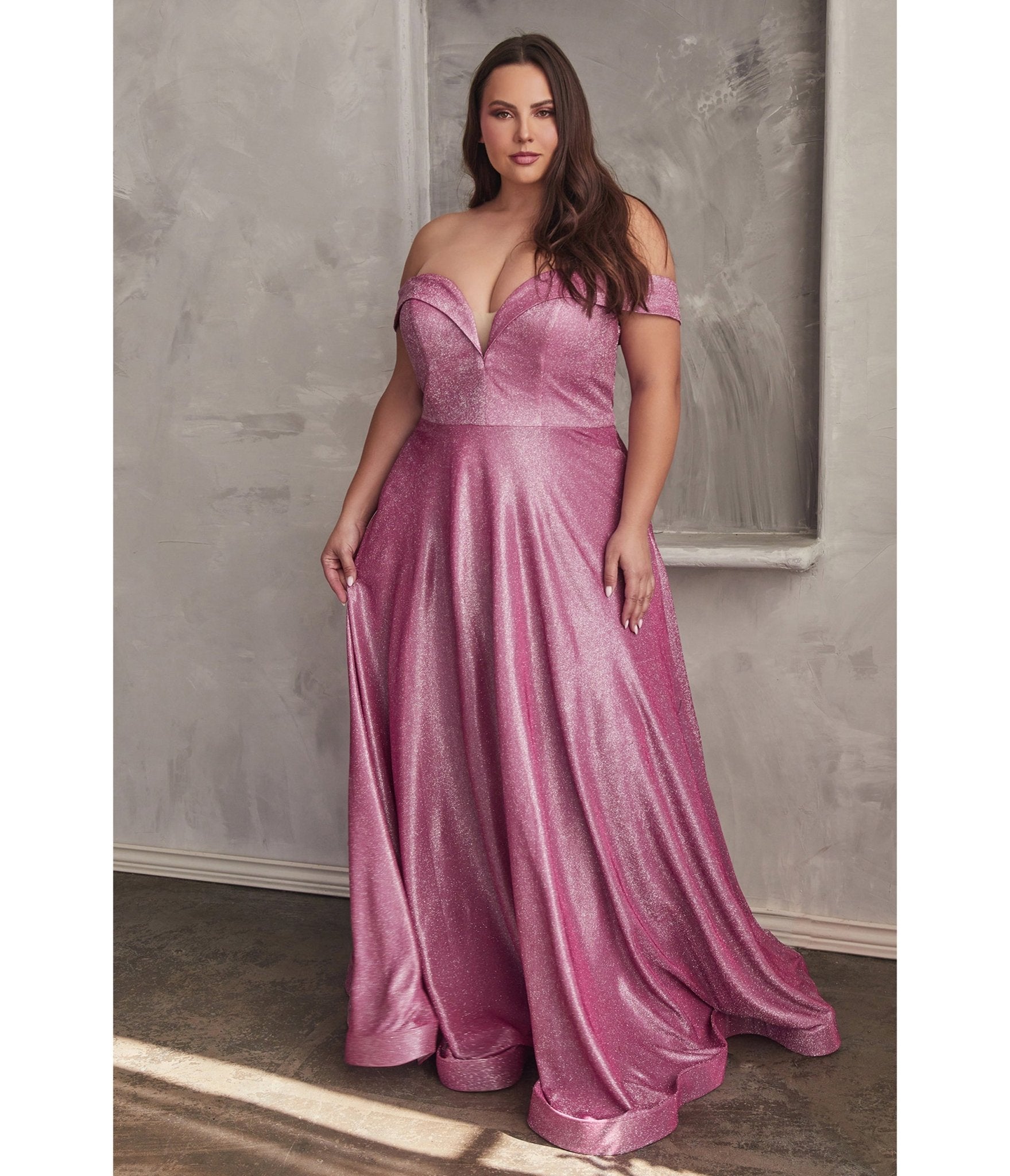 Ladivine by Cinderella Divine Plus Size Metallic Rose Off The Shoulder Bridesmaid Dress - Elegant Formal Gown for Weddings, Prom & Special Occasions