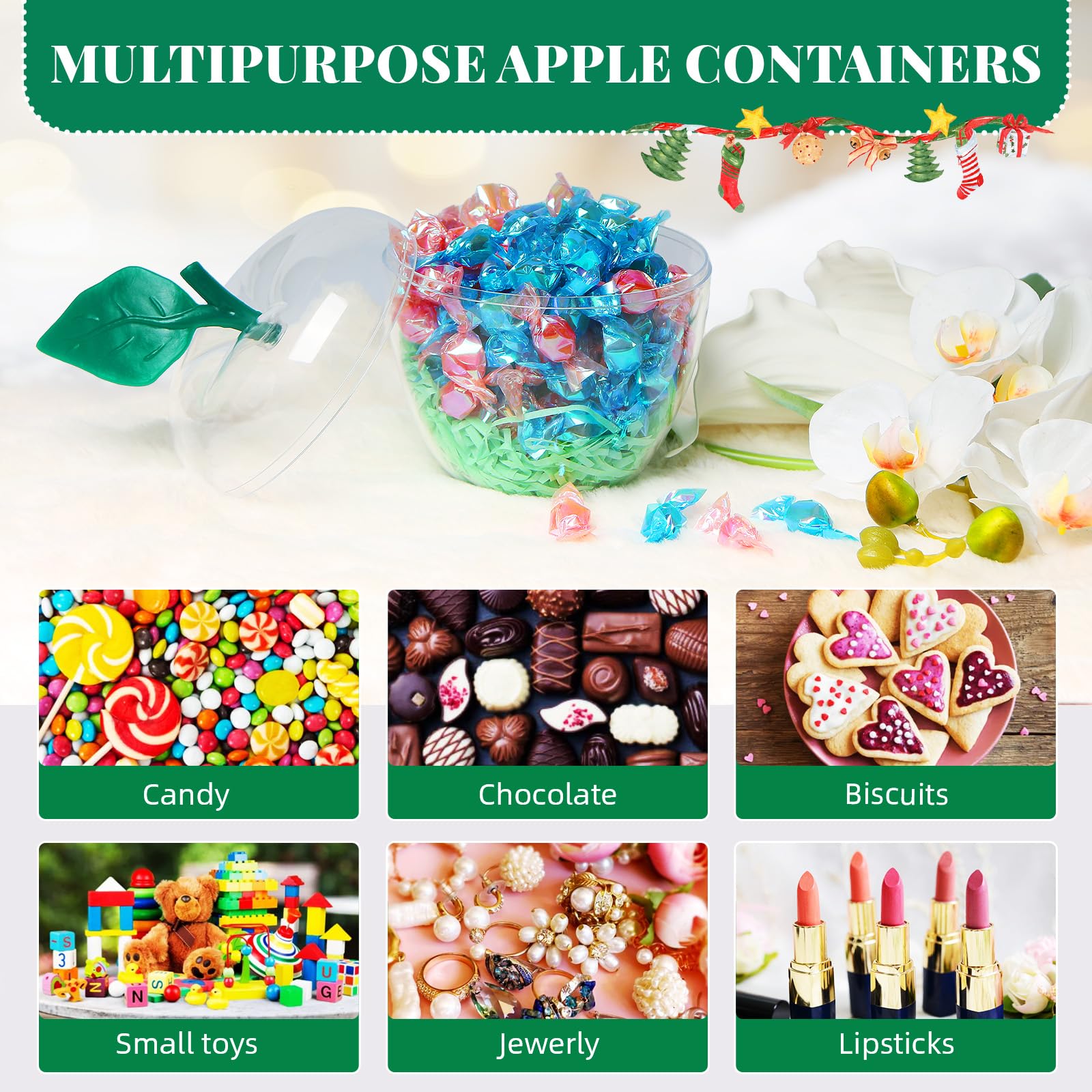 Farochy Large Clear Apple Shaped Plastic Container - 2 Pack for Candy Storage, Teacher Appreciation Gifts, Back to School Supplies & Party Decorations - Perfect for Classroom Treats, Office Snacks and Holiday Gift Packaging