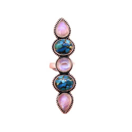 Genuine Rainbow Moonstone & Turquoise 925 Sterling Silver Ring - Handmade Fashion Jewelry for Engagement, Promise, June Birthstone & Anniversary - Perfect for Weddings, Gifts & Boho Style Outfits