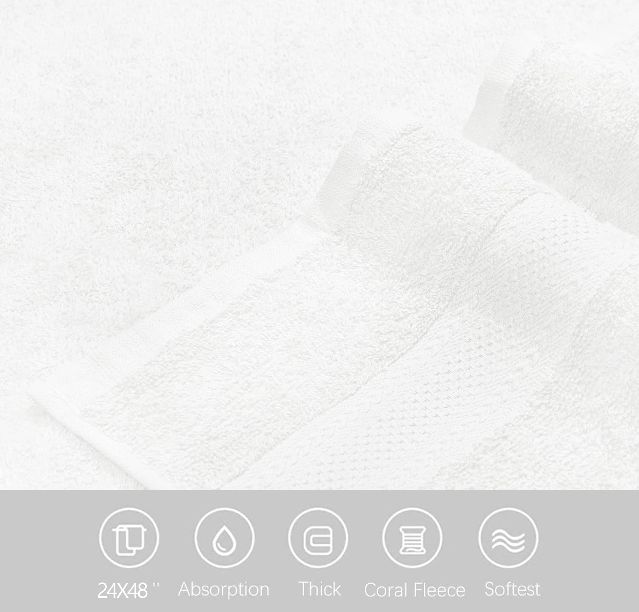 Premium White Cotton Bath Towel Set - 6 Pack Ultra Soft & Highly Absorbent Quick-Dry Terry Towels (24