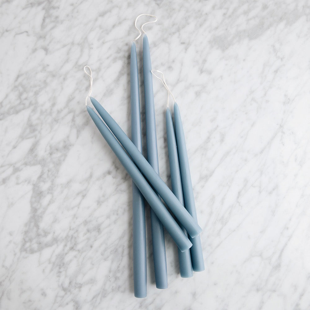 Premium Taper Candles - Heron Blue Hand-Dipped for Elegant Dining, Weddings & Home Decor | Long-Lasting & Scented Options Available