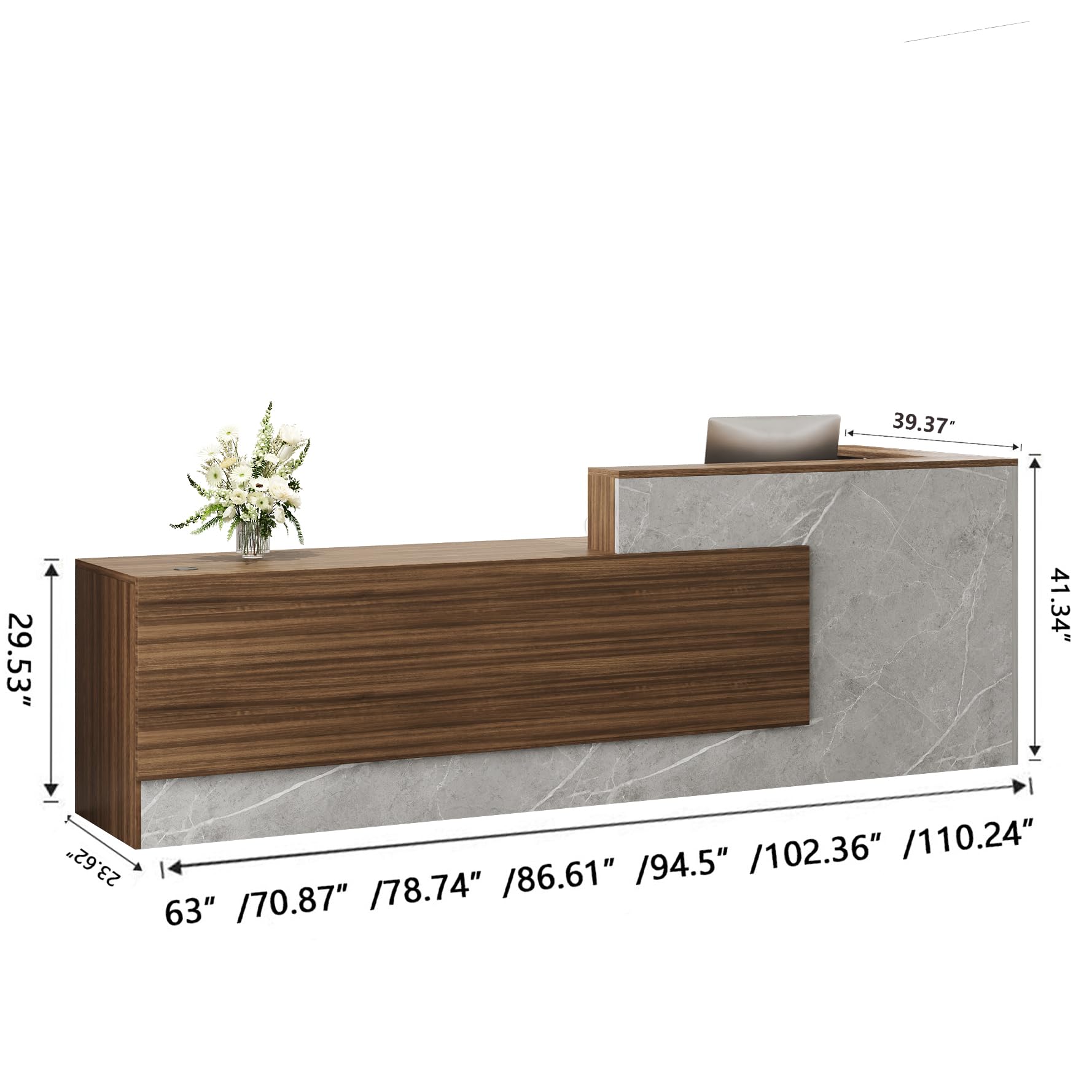 Modern L-Shaped Reception Desk 63x24x41 Inches - White & Light Brown Office Furniture for Corporate, Hotel, and Clinic Lobby