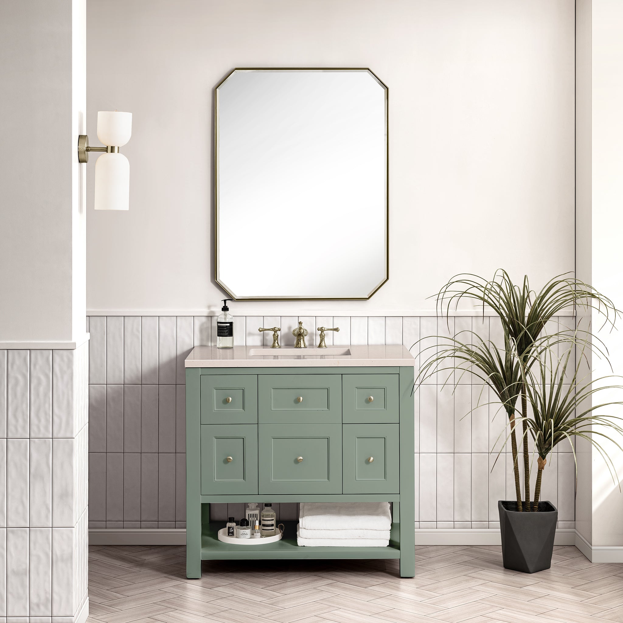 Breckenridge 36 Inch Single Bathroom Vanity with Smokey Celadon Finish & 3CM Eternal Marfil Countertop - Perfect for Modern Home Bathroom Renovation and Small Space Design