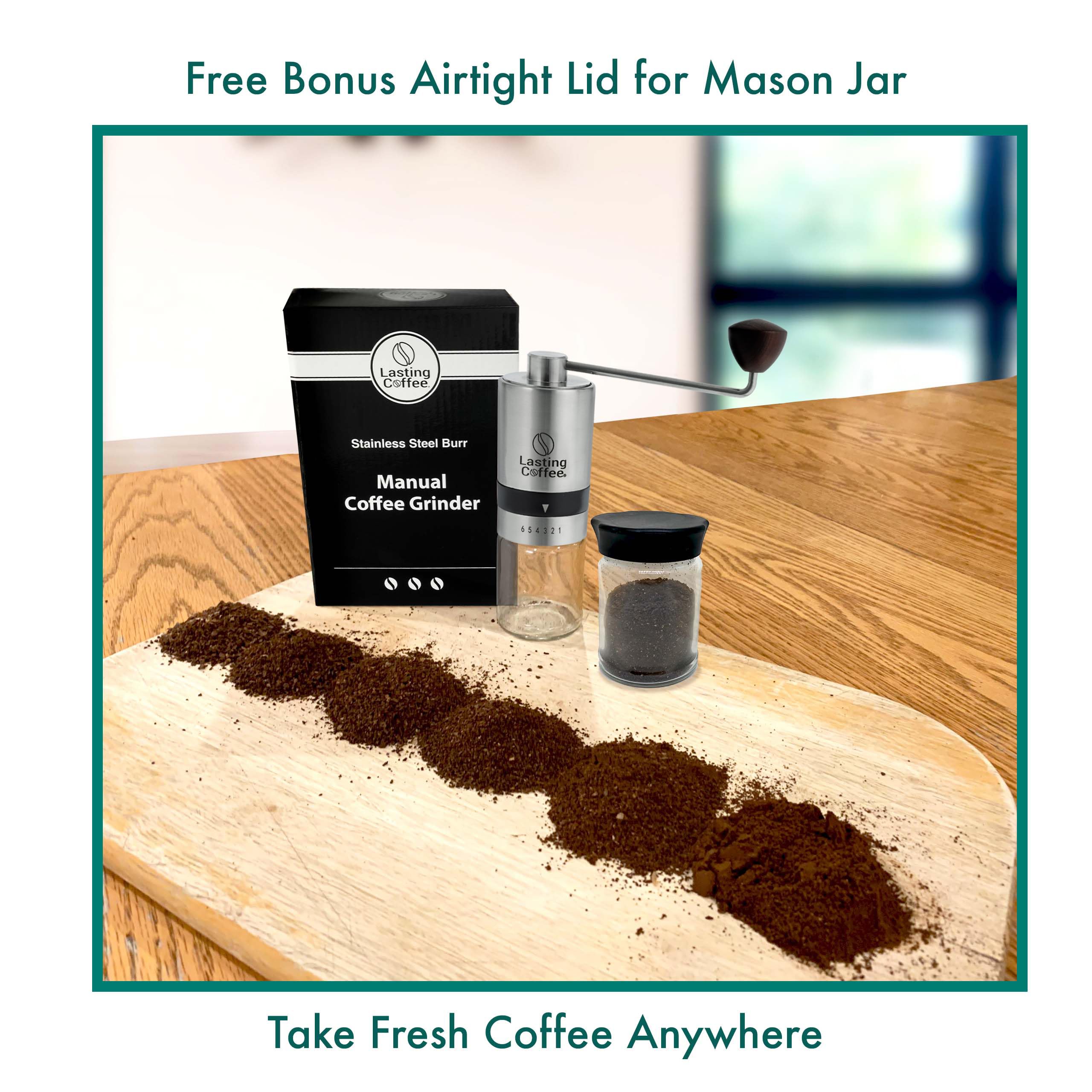 Premium Manual Coffee Grinder with Stainless Steel Conical Burr - Adjustable Coarse to Fine Settings for Espresso, French Press & Pour Over - Portable Hand Crank Mill for Home, Camping & Travel Use