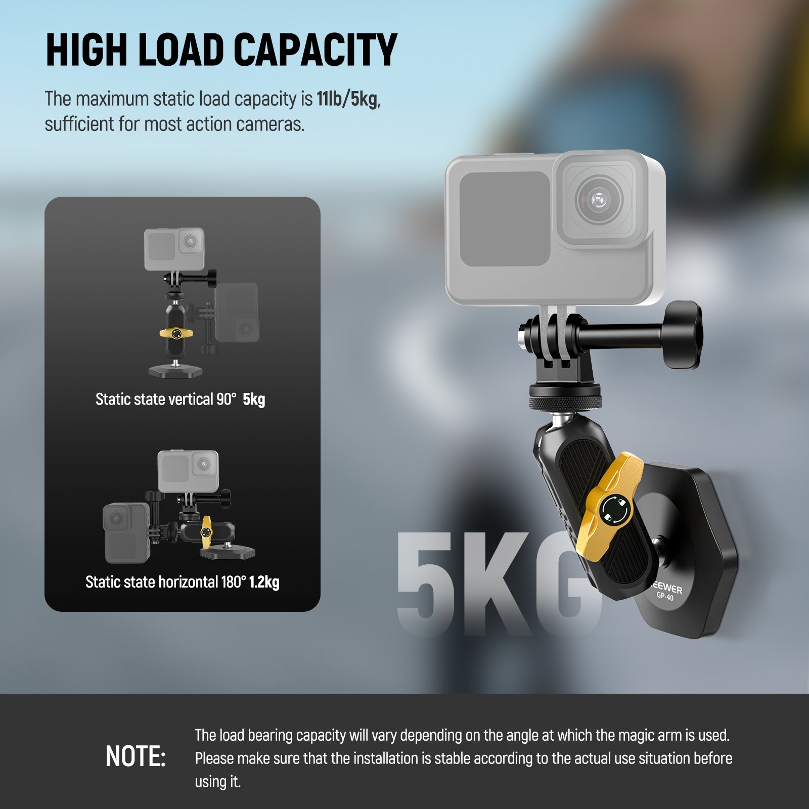 NEEWER GP 40 Magnetic Action Camera Mount Kit for GoPro Hero 11/10/9/8/7, DJI Osmo, AKASO - Secure Hands-Free Mounting for Cycling, Surfing, Skiing & Adventure Sports