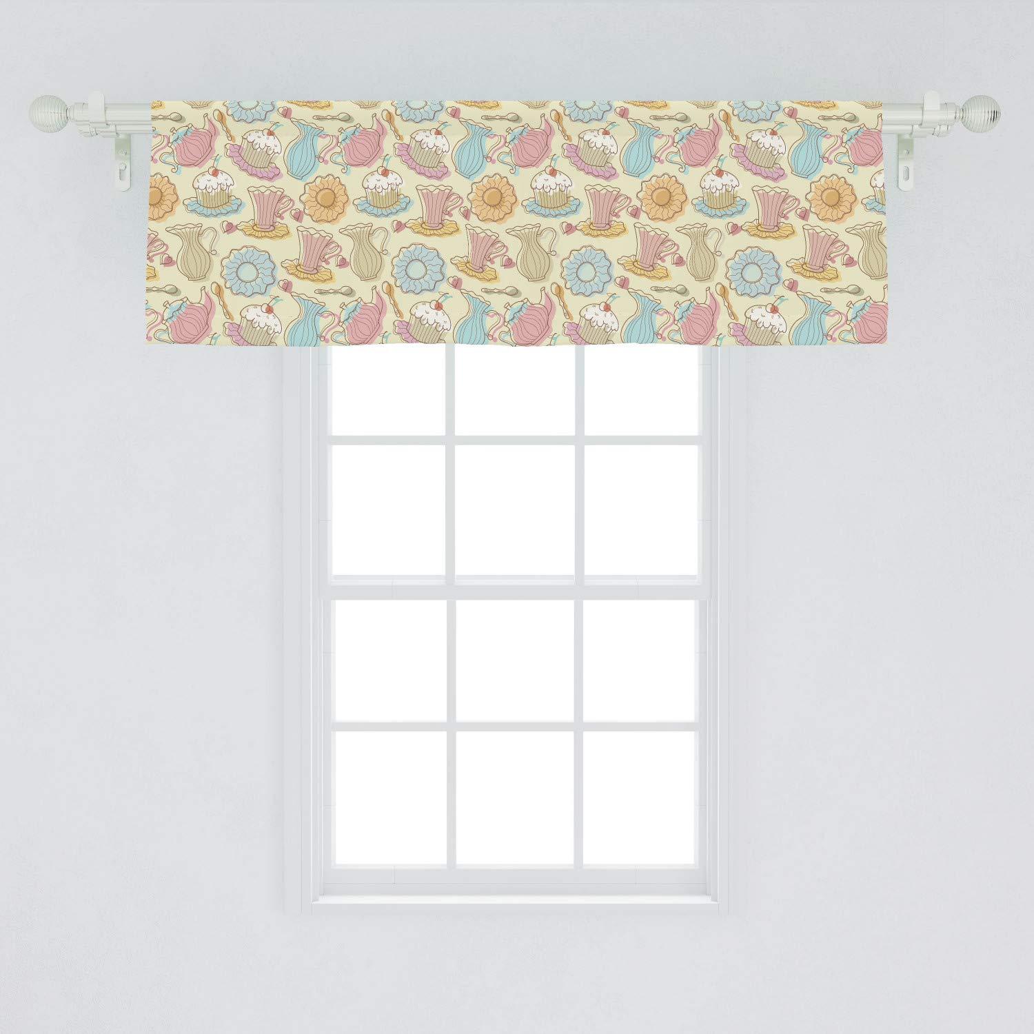 Ambesonne Tea Party Valance - Hand Drawn Cake Design, 54